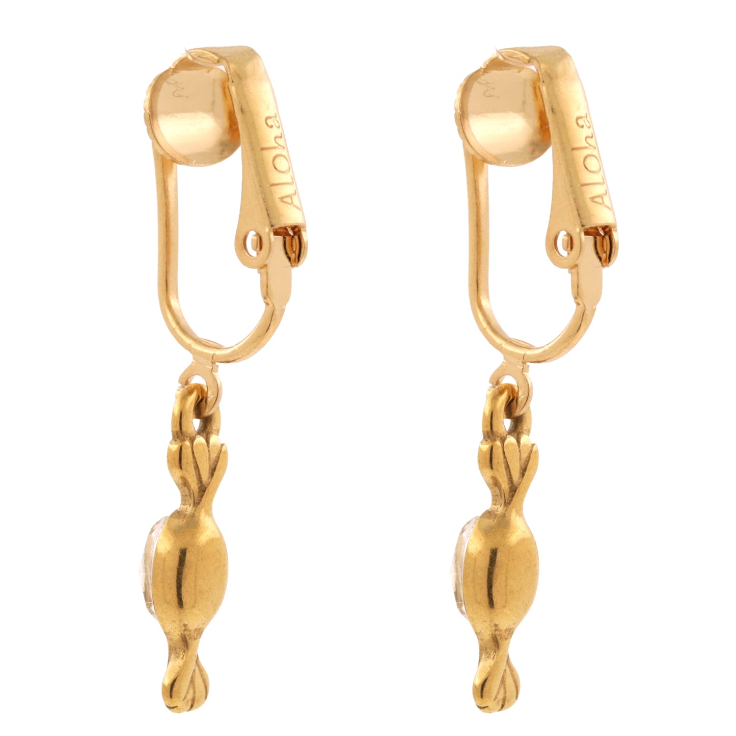 Gold Crystal Candy Clip On Dangling Earrings