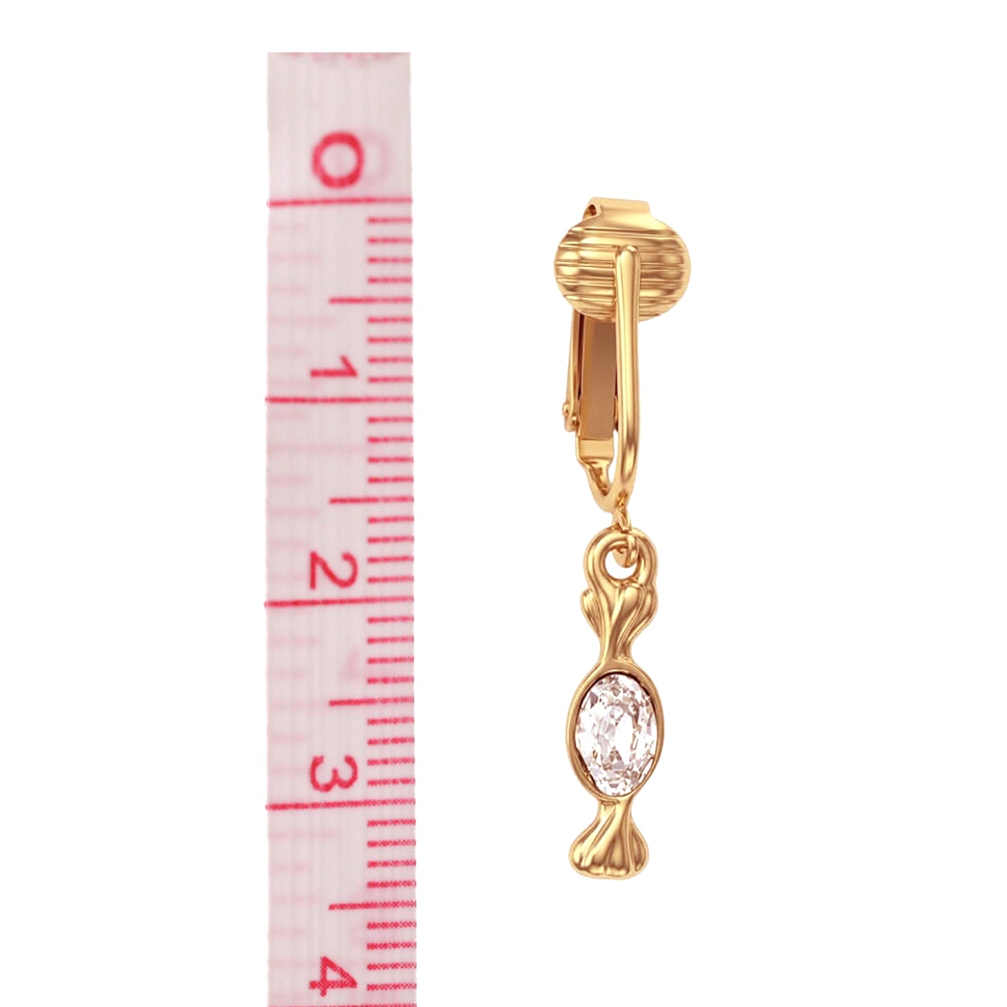 Gold Crystal Candy Clip On Dangling Earrings
