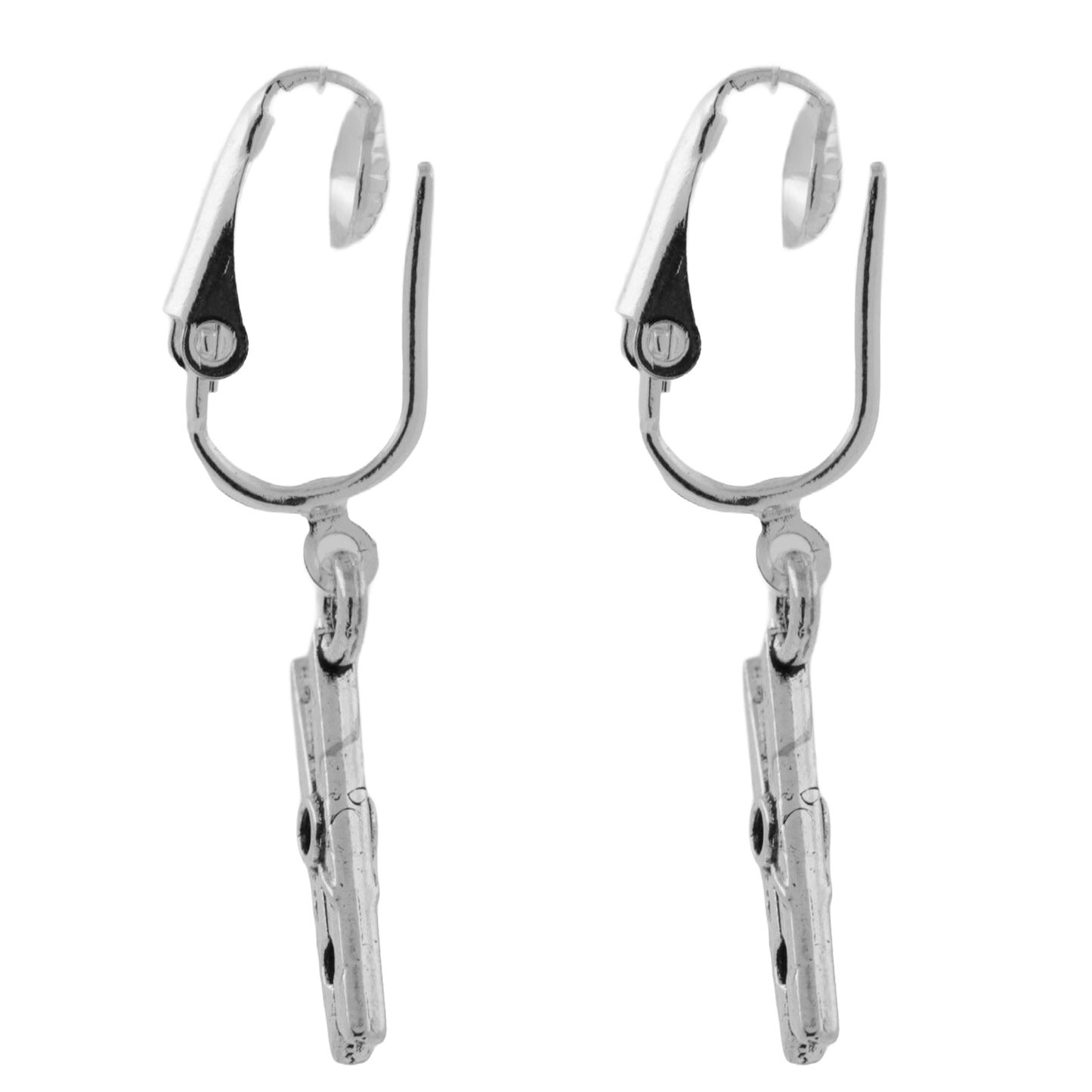 Silver Clothespins Clip On Dangling Earrings