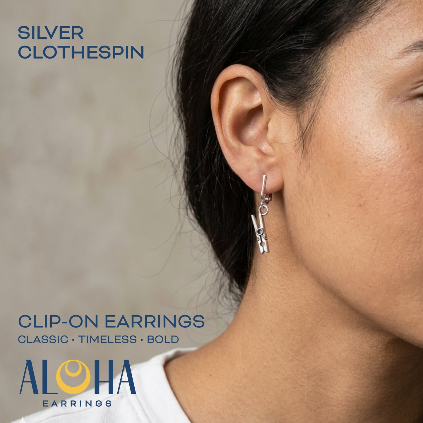 Silver Clothespins Clip On Dangling Earrings