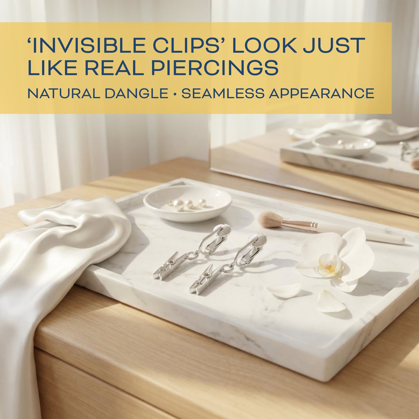 Silver Clothespins Clip On Dangling Earrings