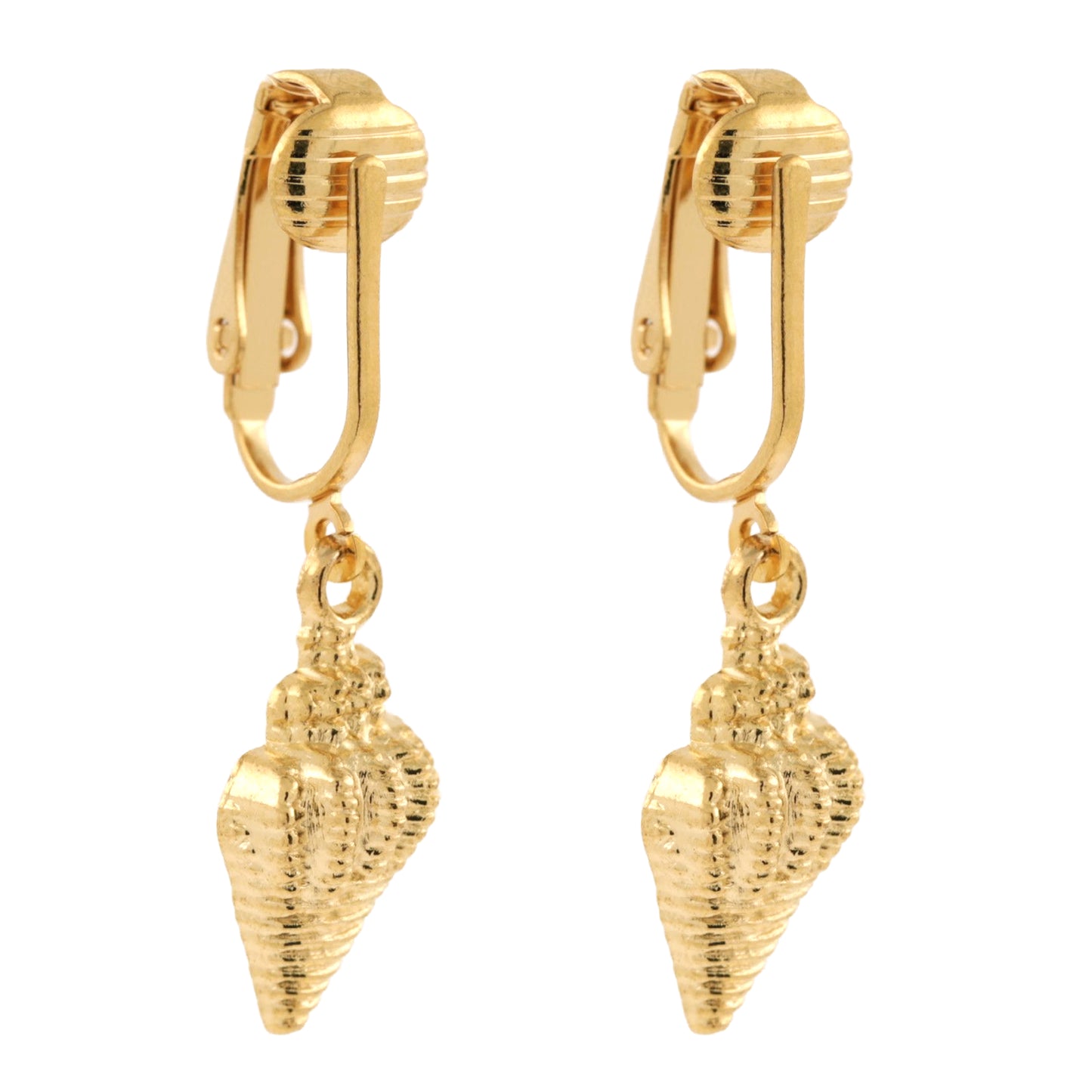 Gold Conch Shells Clip On Dangling Earrings