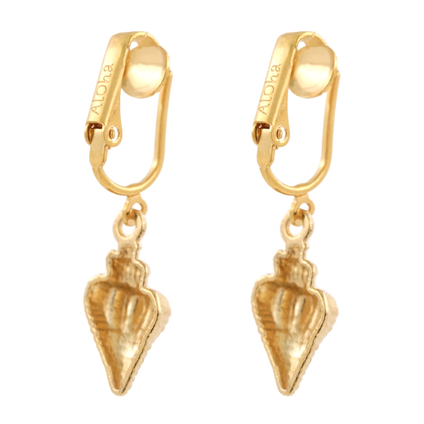 Gold Conch Shells Clip On Dangling Earrings