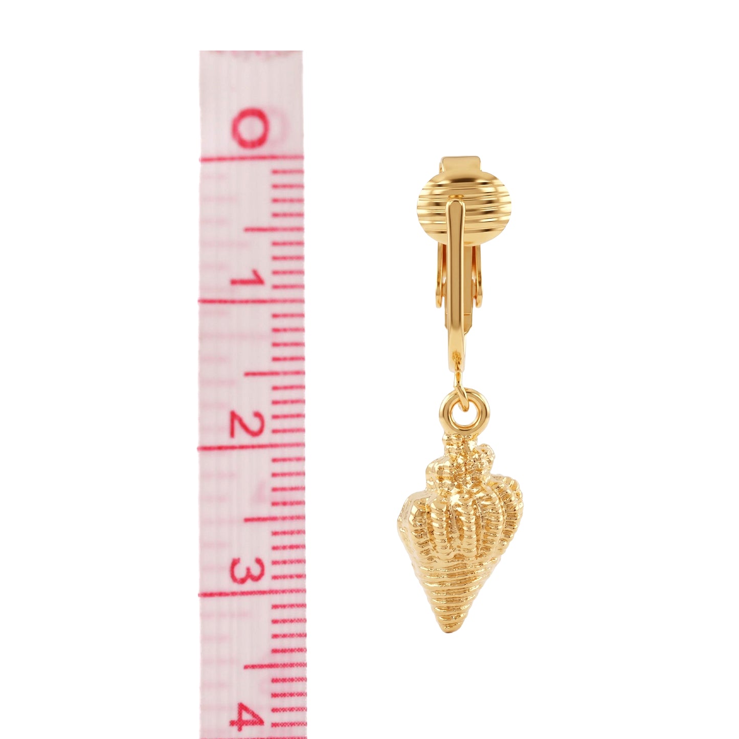Gold Conch Shells Clip On Dangling Earrings