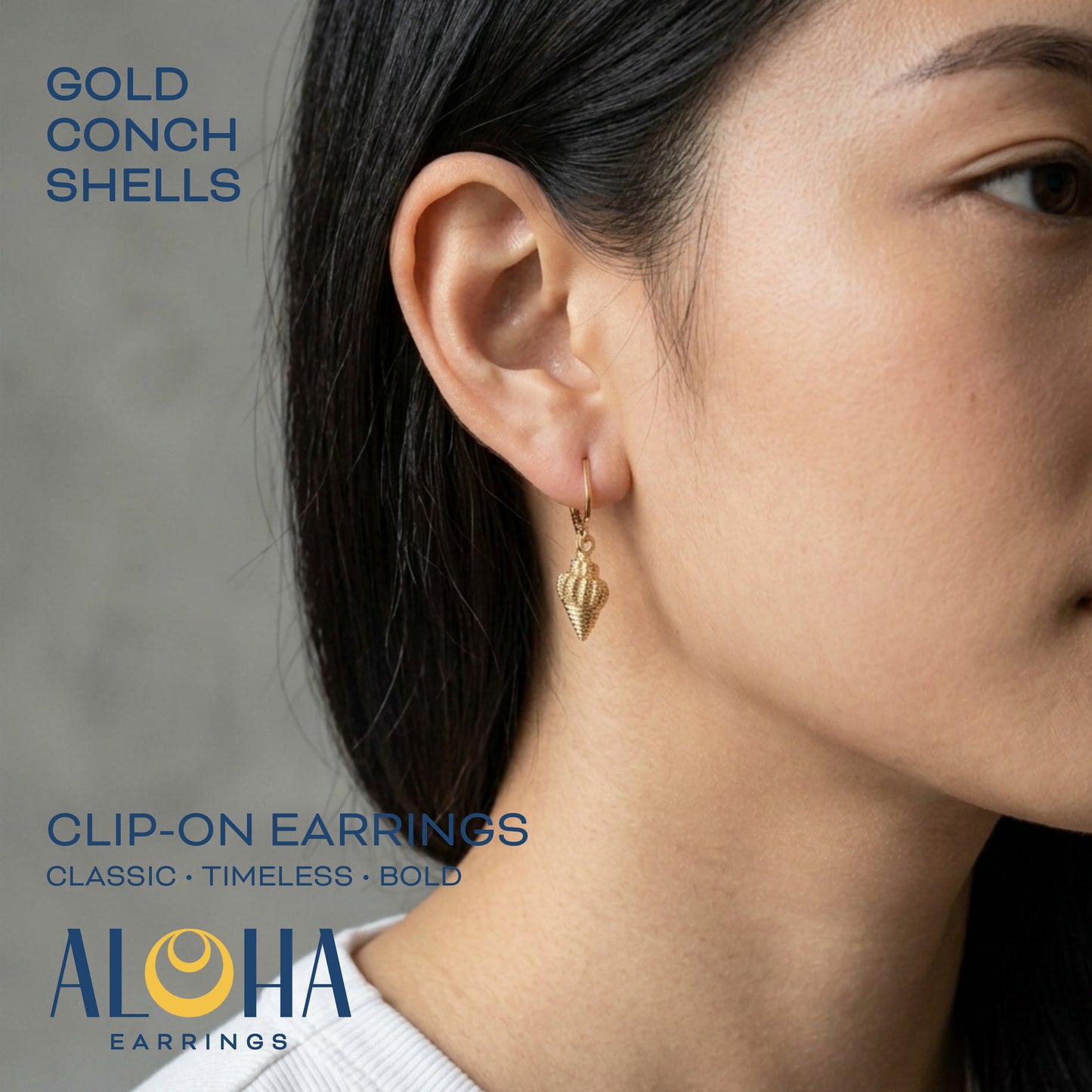 Gold Conch Shells Clip On Dangling Earrings