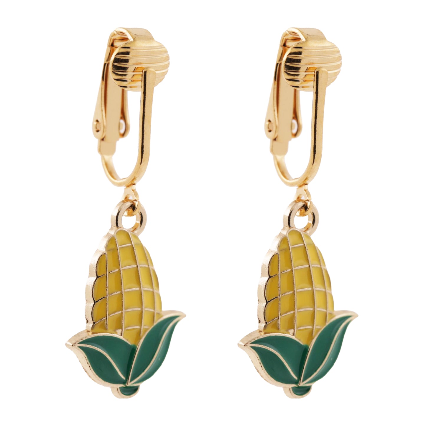 Corn Gold Clip On Dangling Earrings