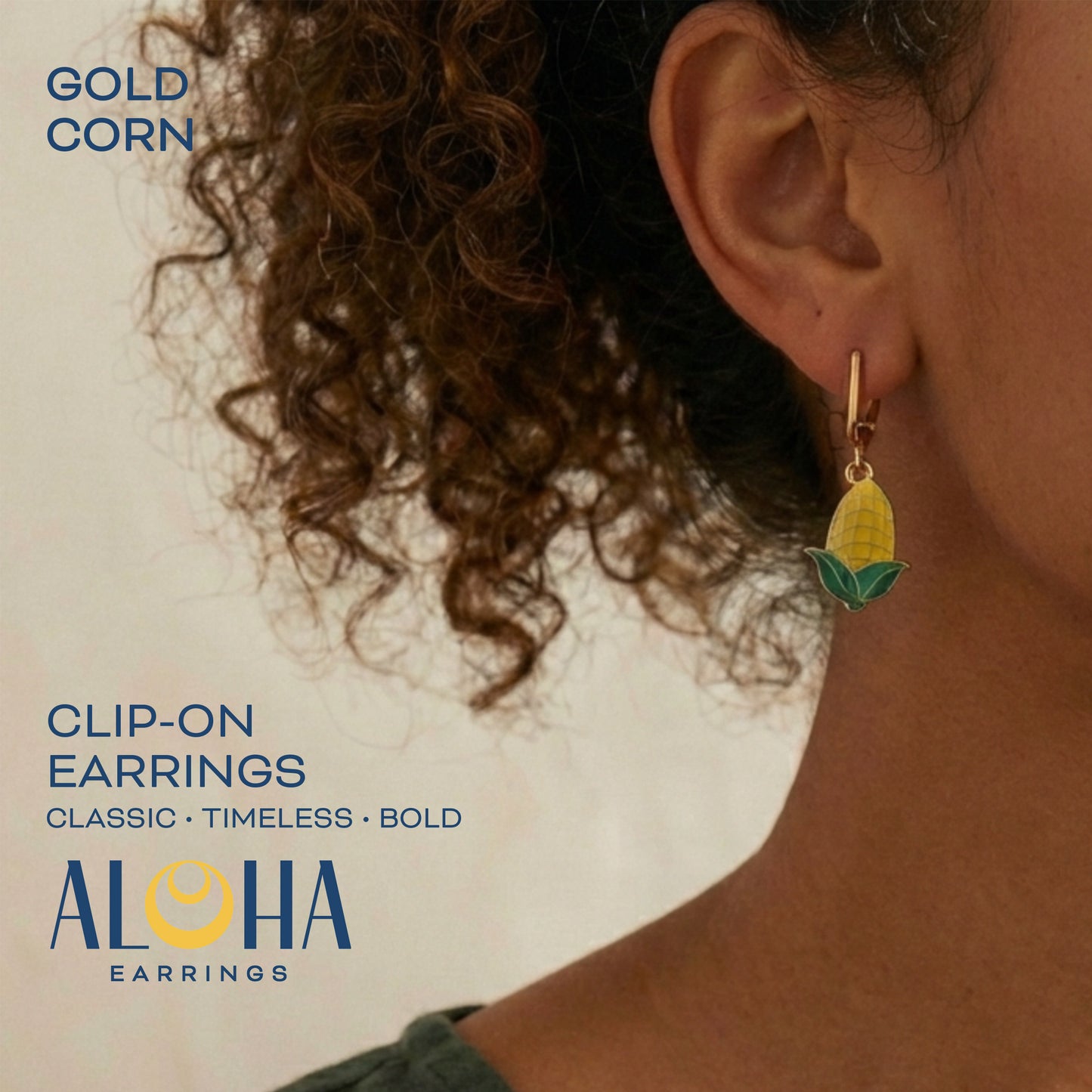 Corn Gold Clip On Dangling Earrings