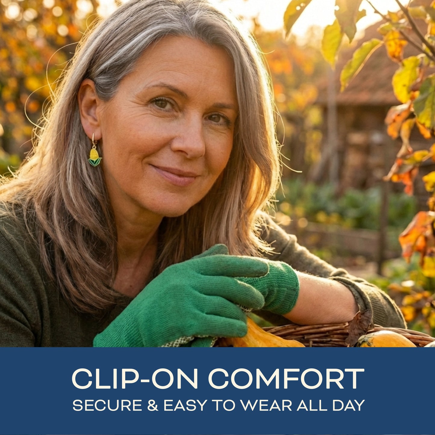 Corn Gold Clip On Dangling Earrings