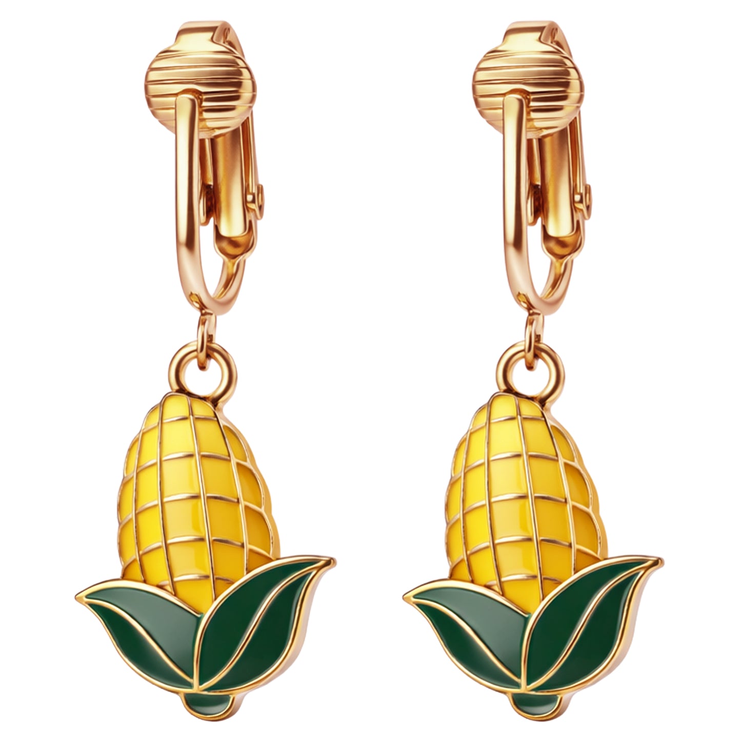 Corn Gold Clip On Dangling Earrings