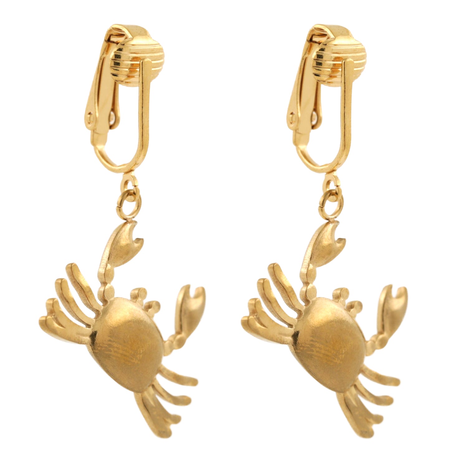 Gold Crabs Clip On Dangling Earrings