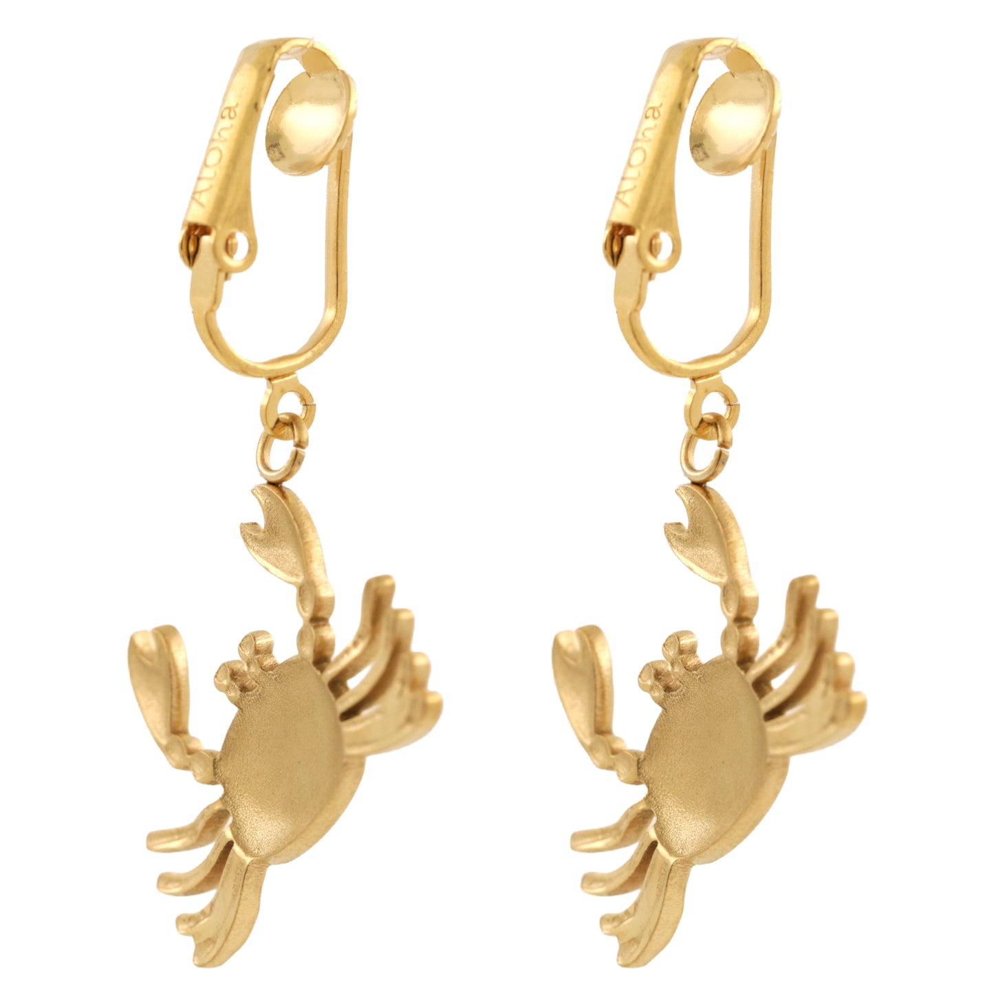 Gold Crabs Clip On Dangling Earrings