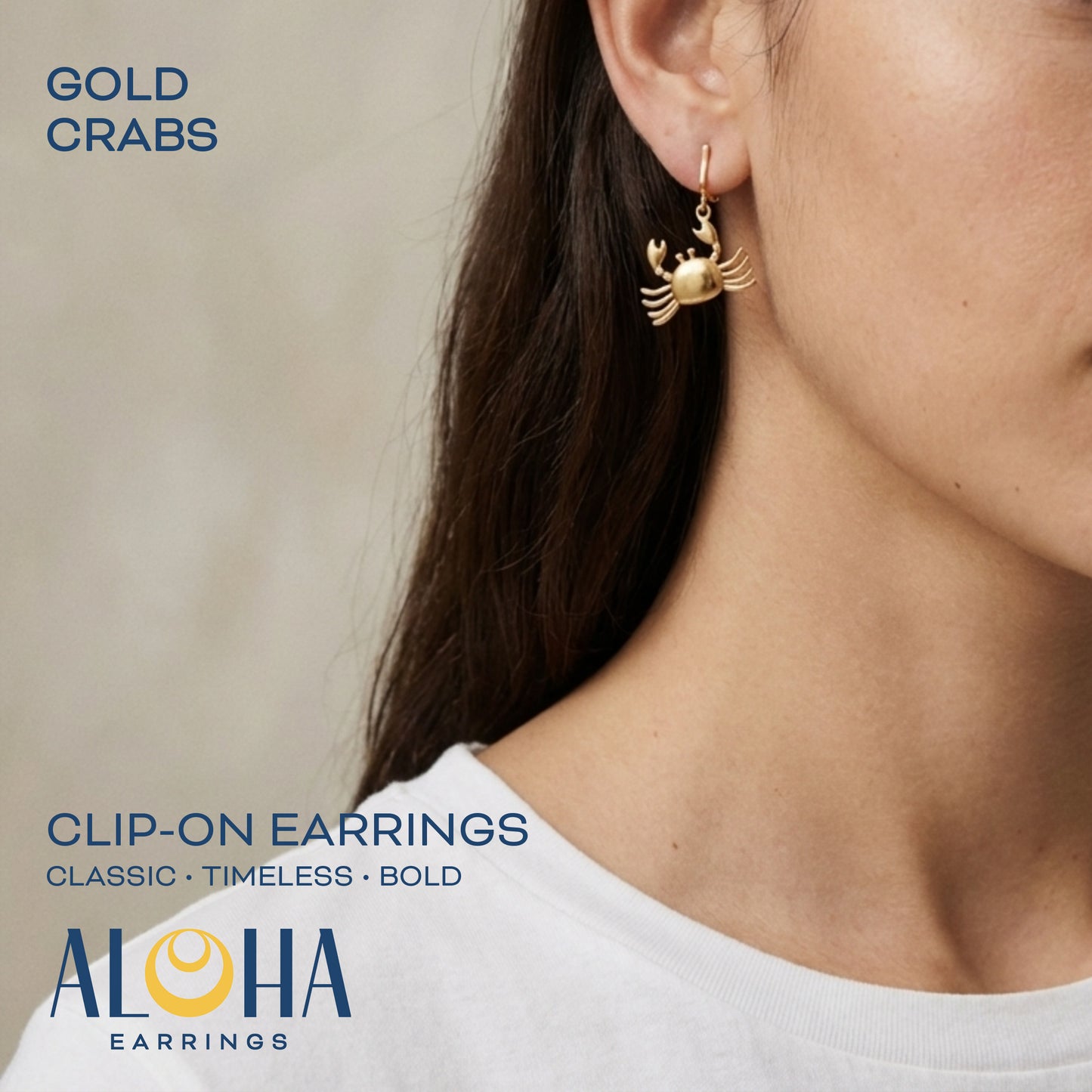 Gold Crabs Clip On Dangling Earrings
