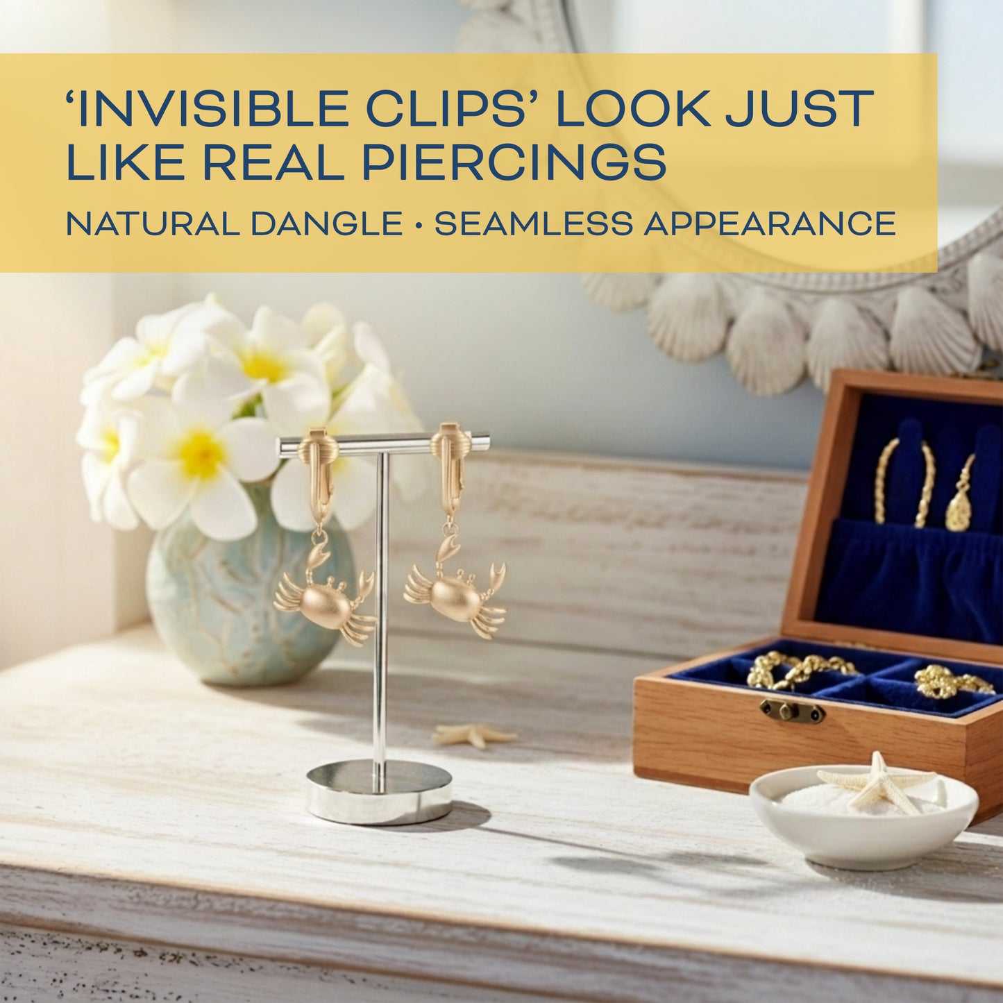 Gold Crabs Clip On Dangling Earrings