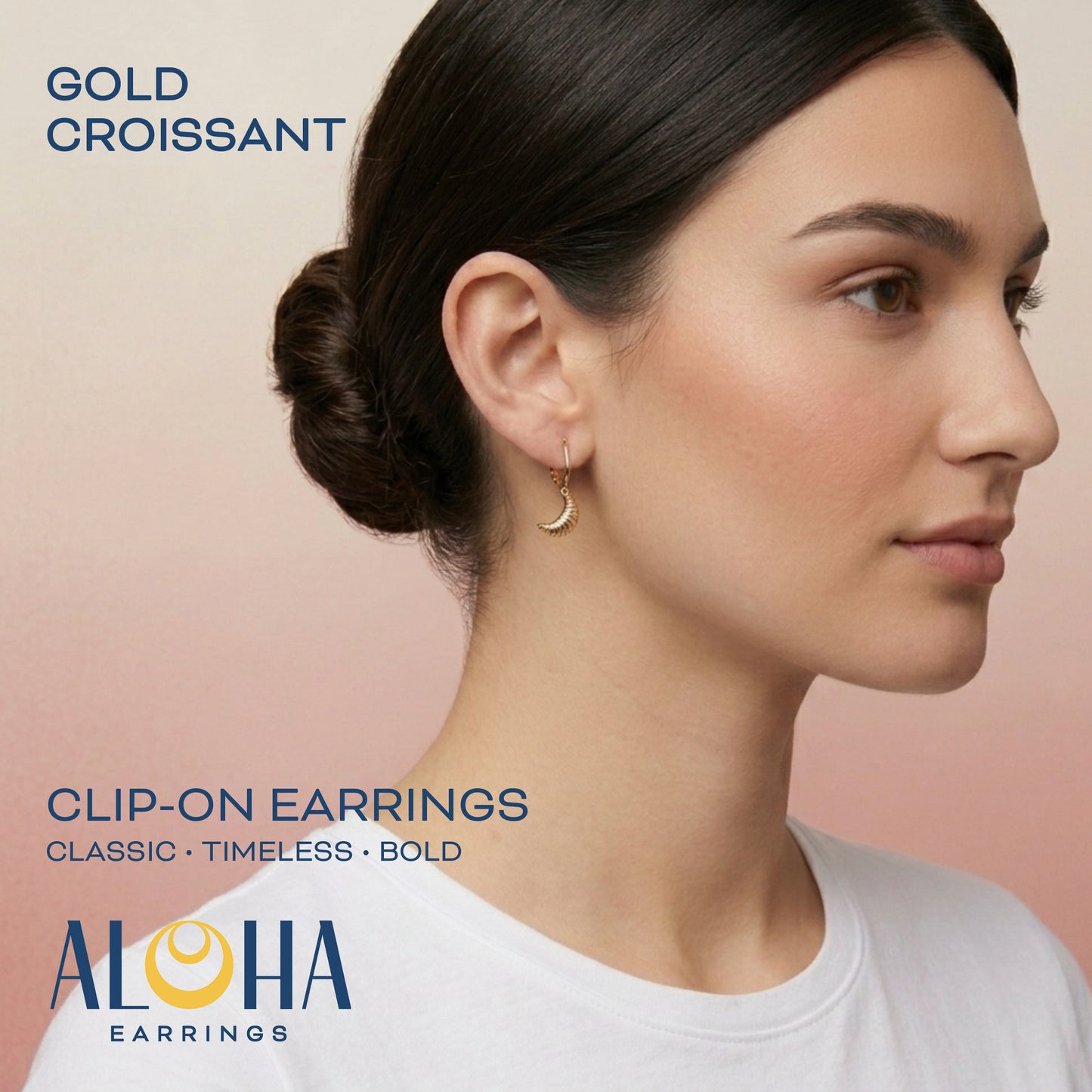 Gold Croissant Clip On Dangling Earrings