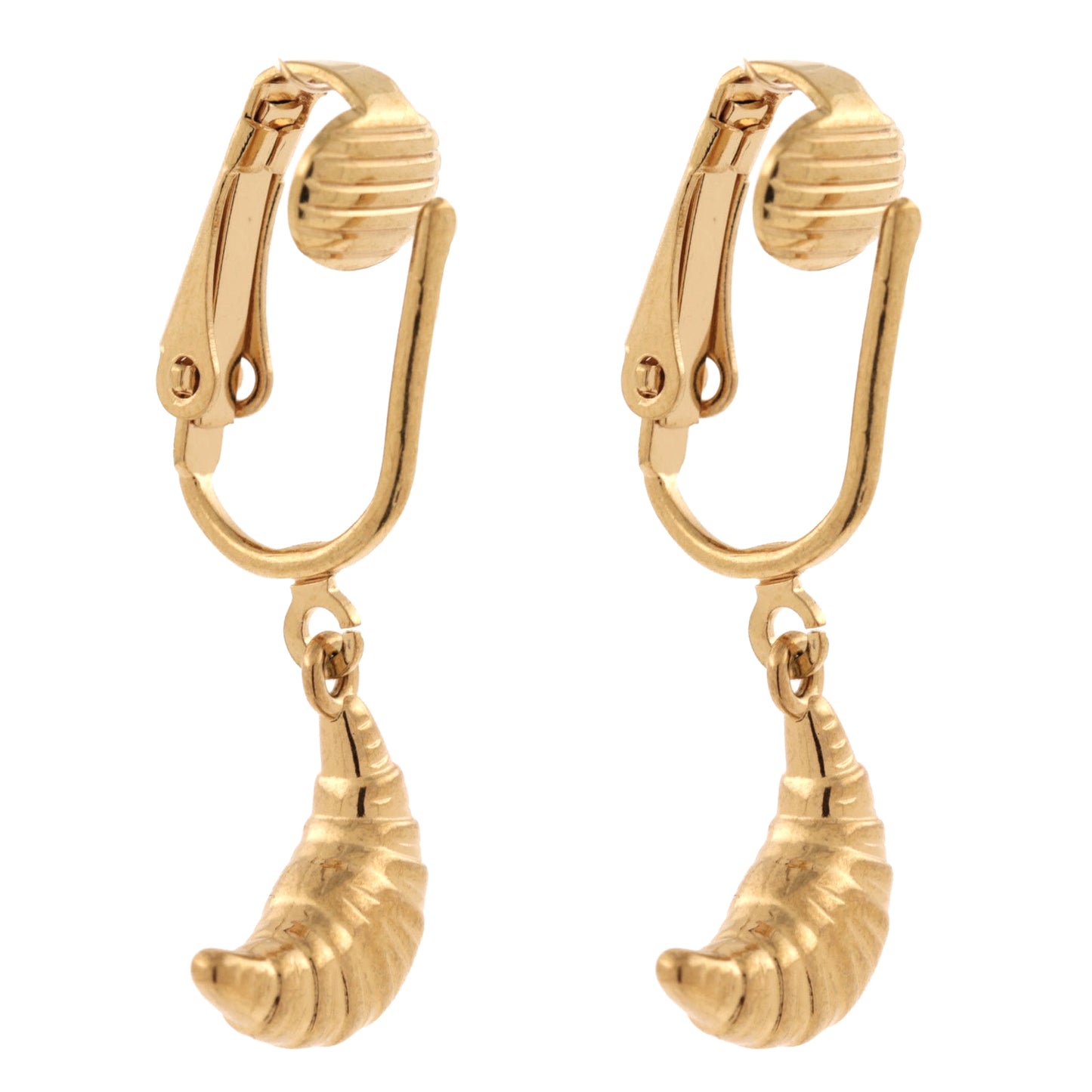 Gold Croissant Clip On Dangling Earrings