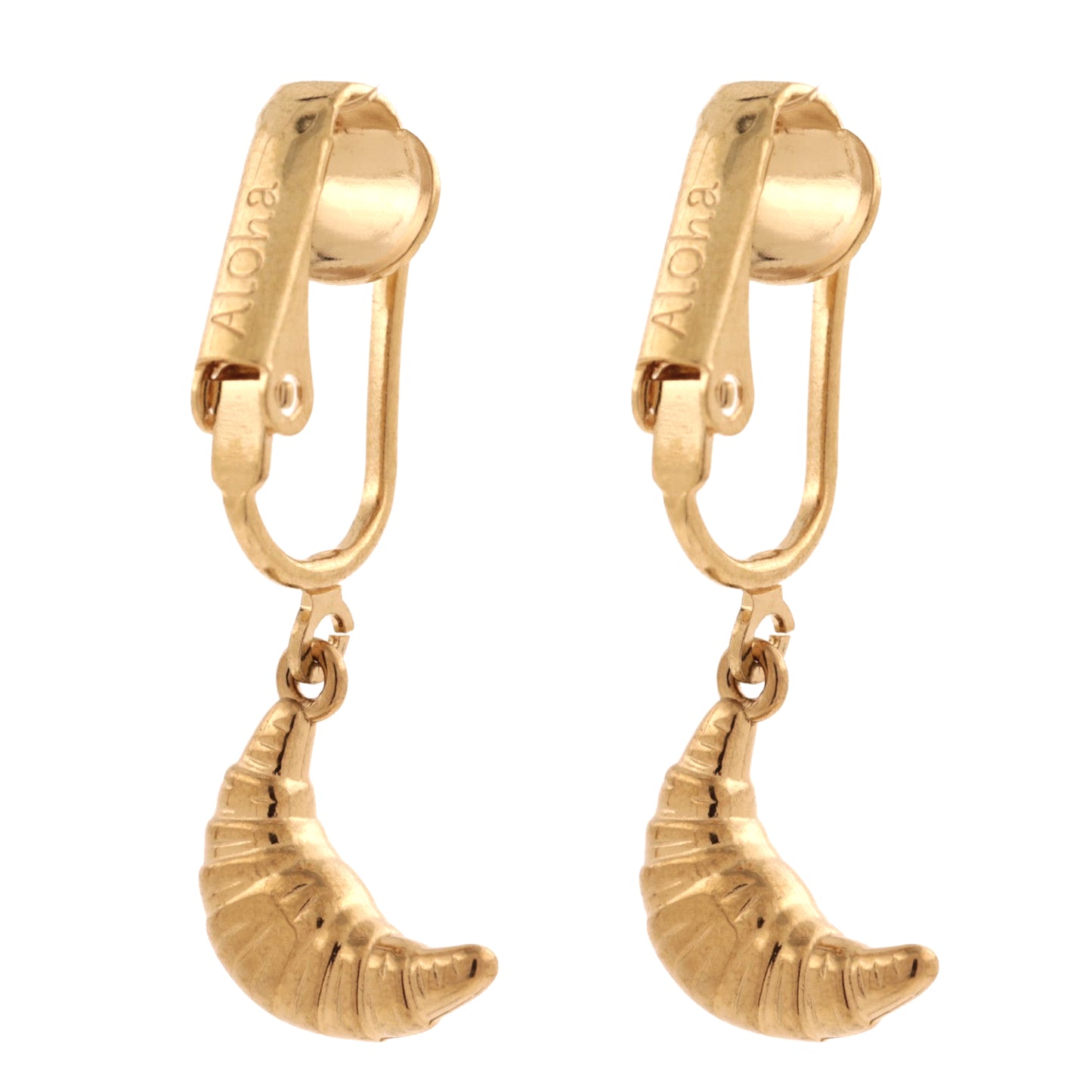 Gold Croissant Clip On Dangling Earrings