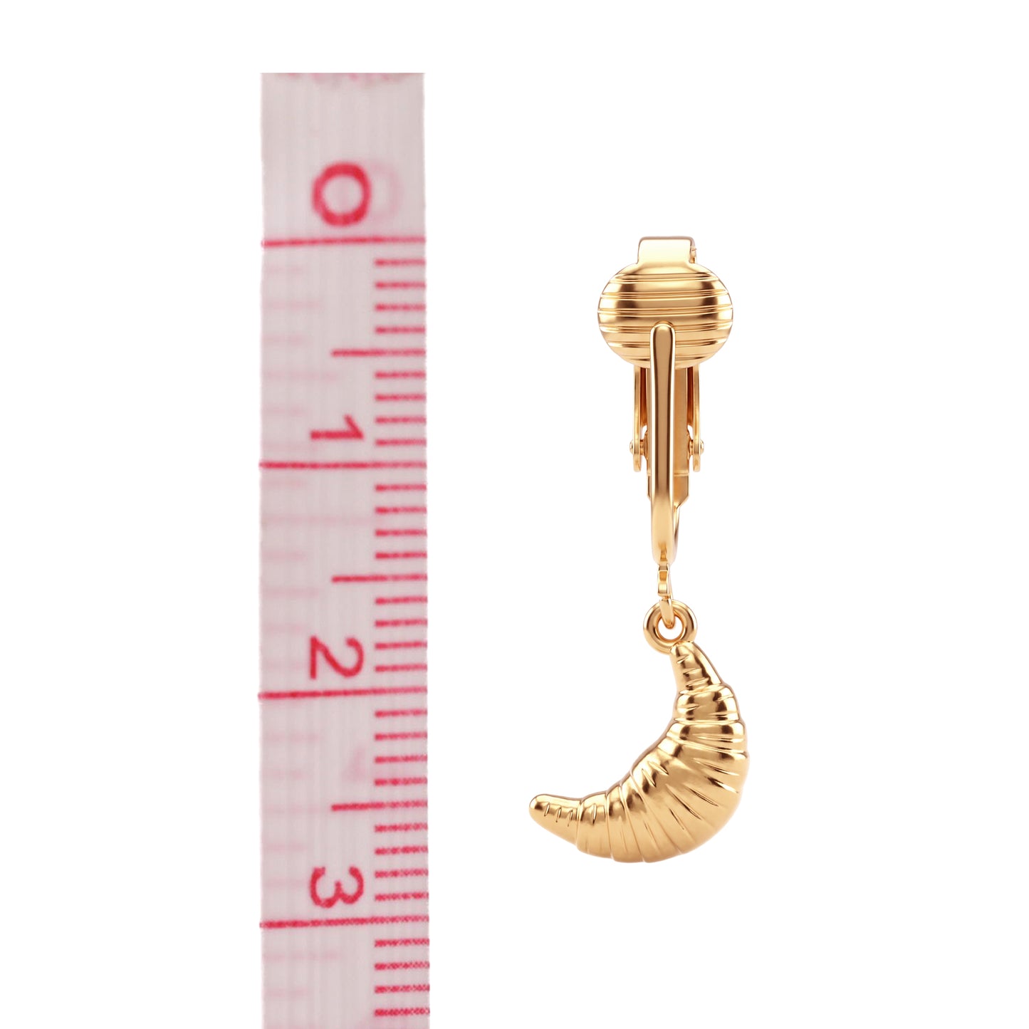 Gold Croissant Clip On Dangling Earrings