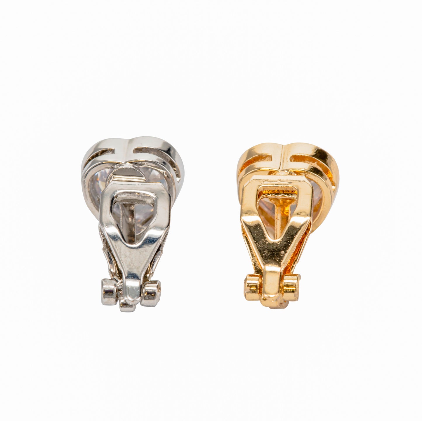 Gold Crystal Heart Clip On Stud Earrings