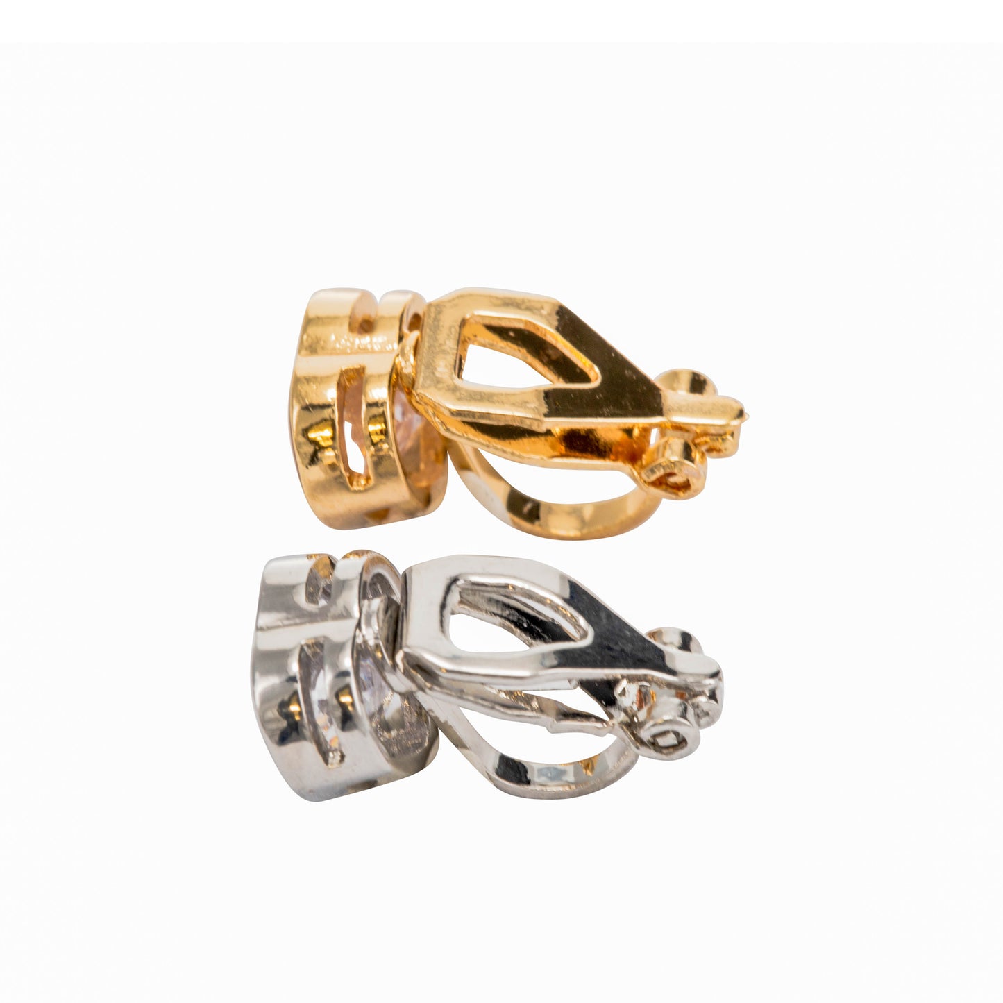 Gold Crystal Heart Clip On Stud Earrings