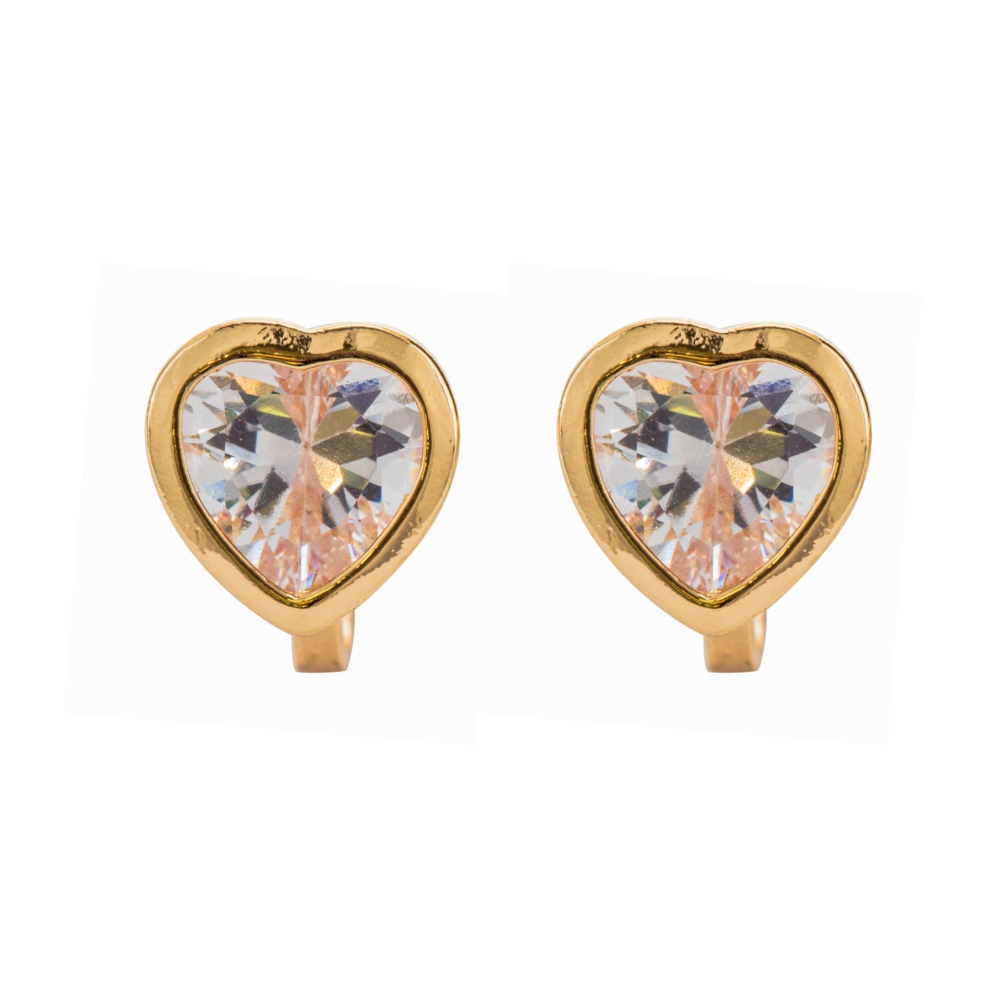 Gold Crystal Heart Clip On Stud Earrings