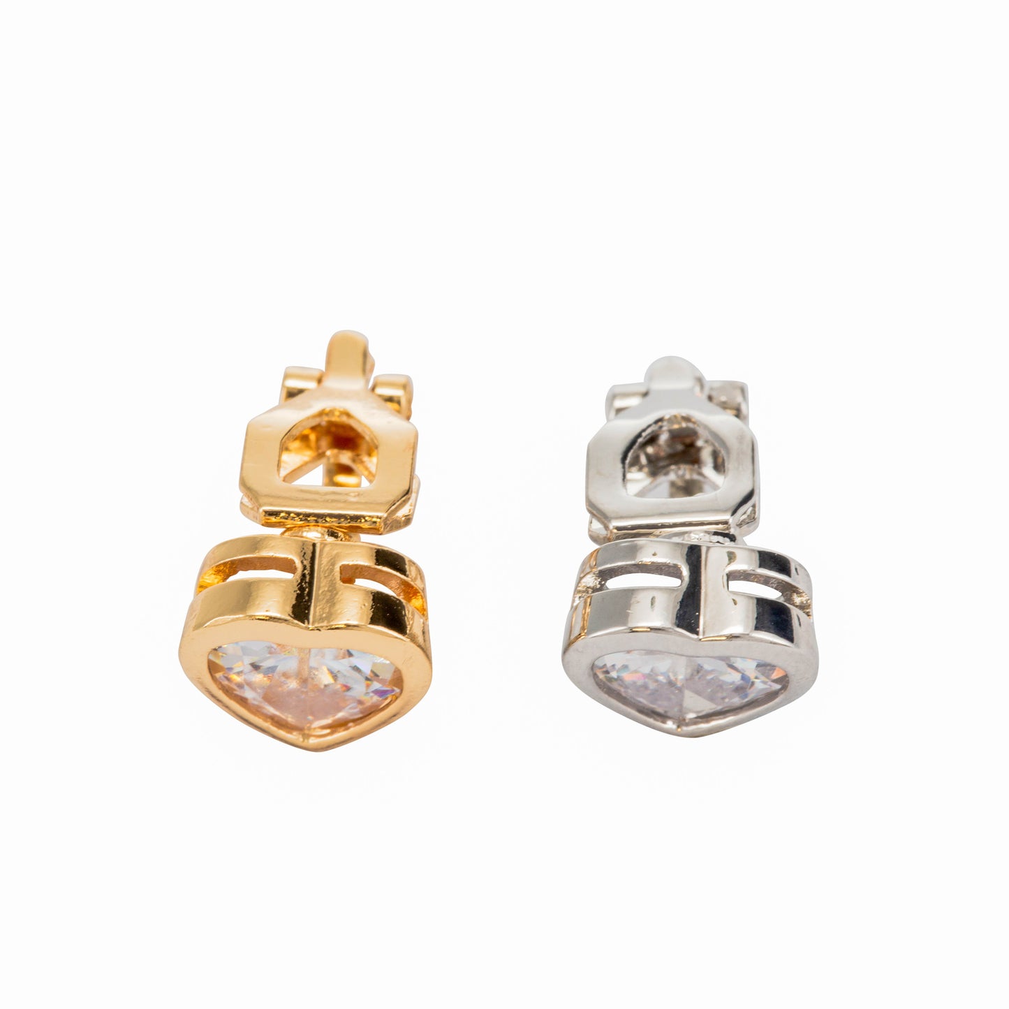 Silver Crystal Heart Clip On Stud Earrings