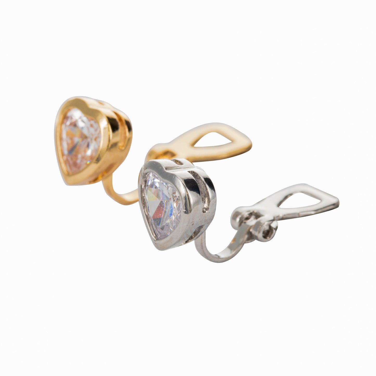 Silver Crystal Heart Clip On Stud Earrings