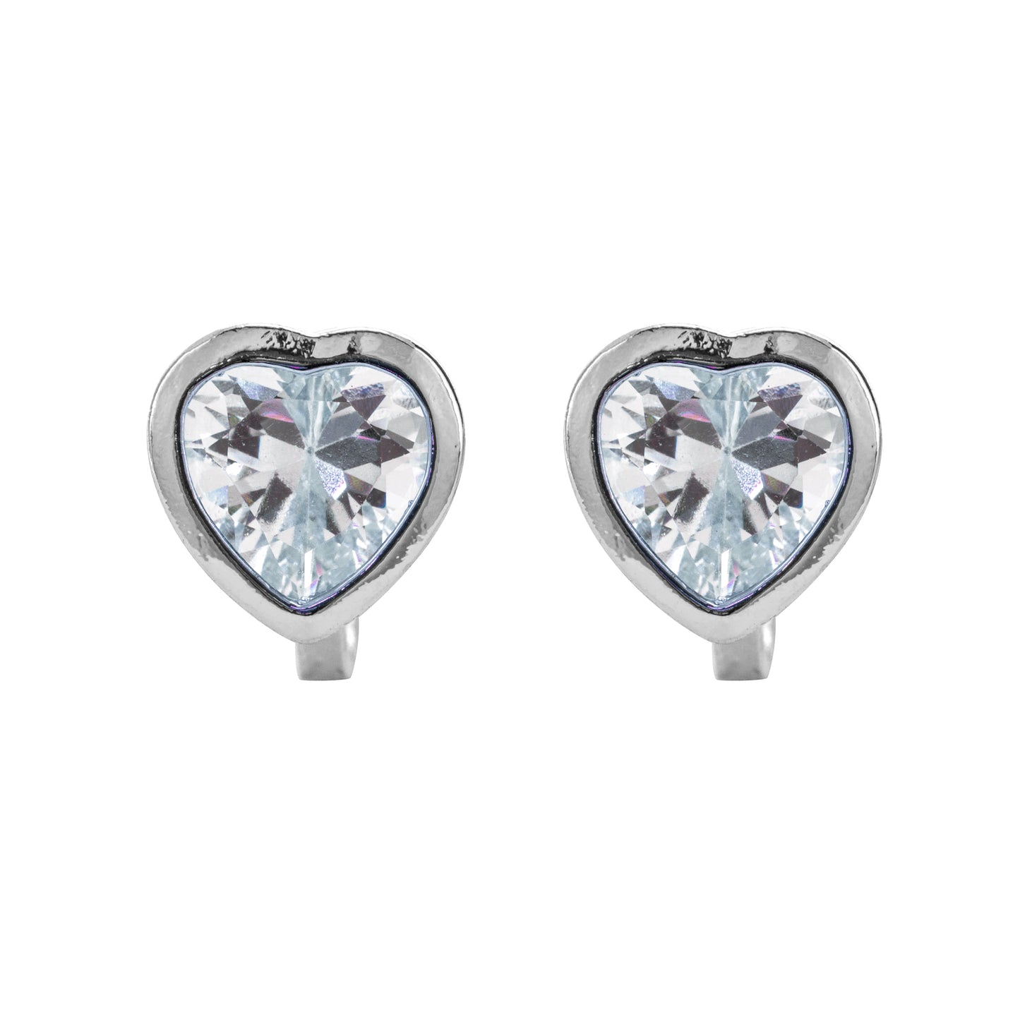 Silver Crystal Heart Clip On Stud Earrings