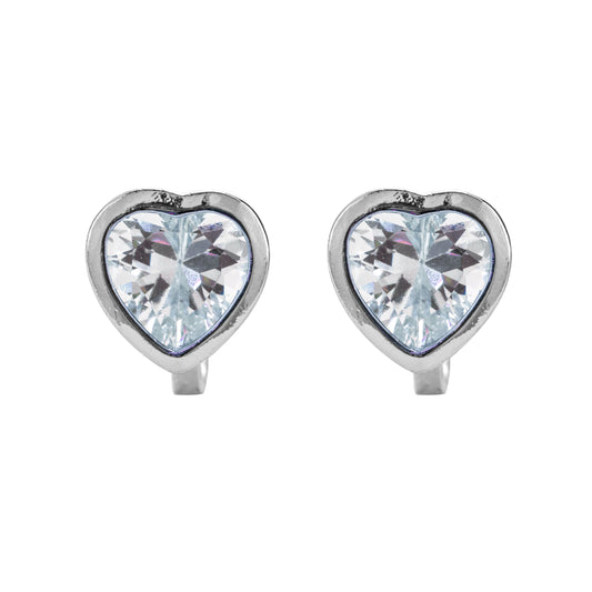 Silver Crystal Heart Clip On Stud Earrings