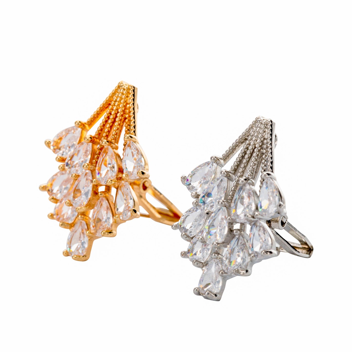 Gold Crystal Spray Clip On Stud Earrings