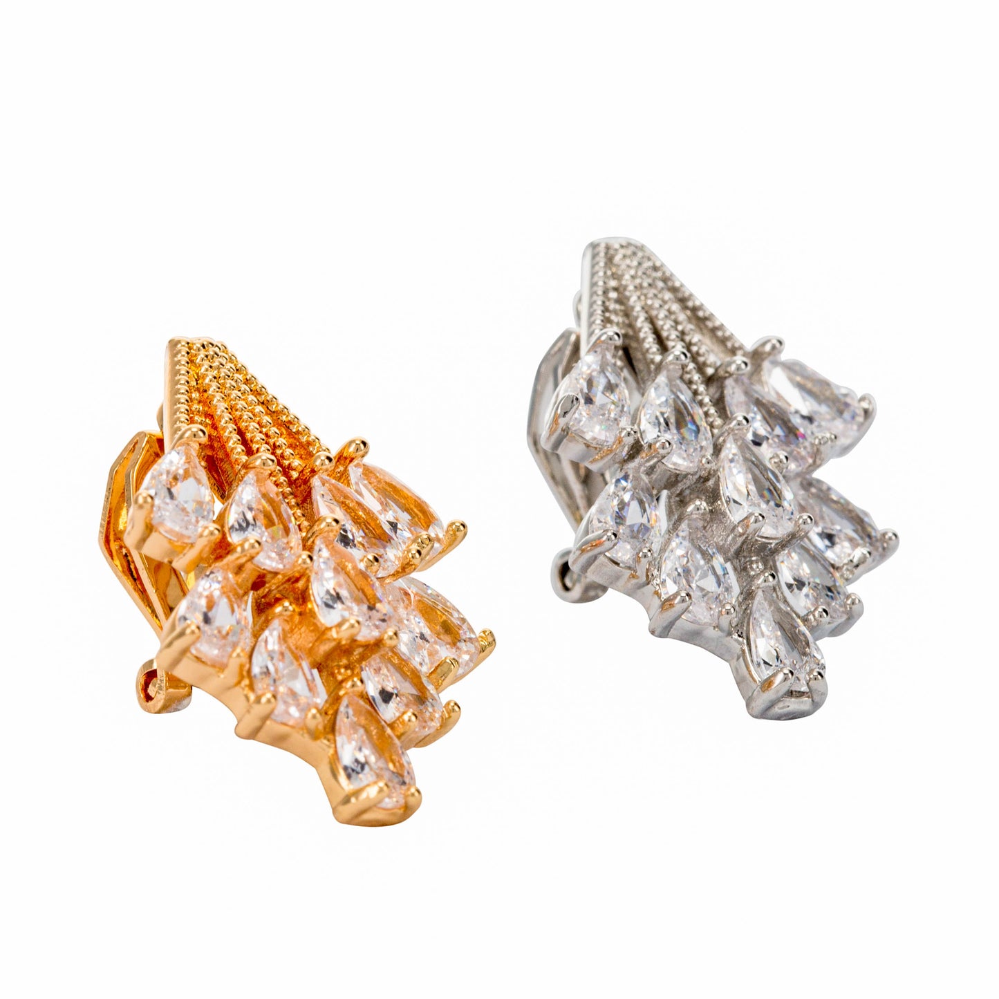 Gold Crystal Spray Clip On Stud Earrings