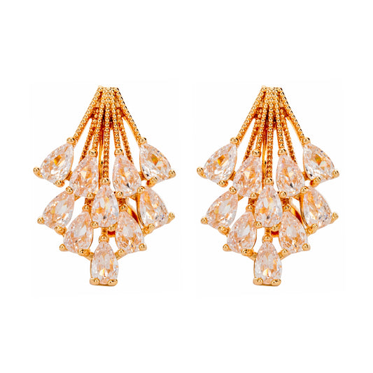 Gold Crystal Spray Clip On Stud Earrings