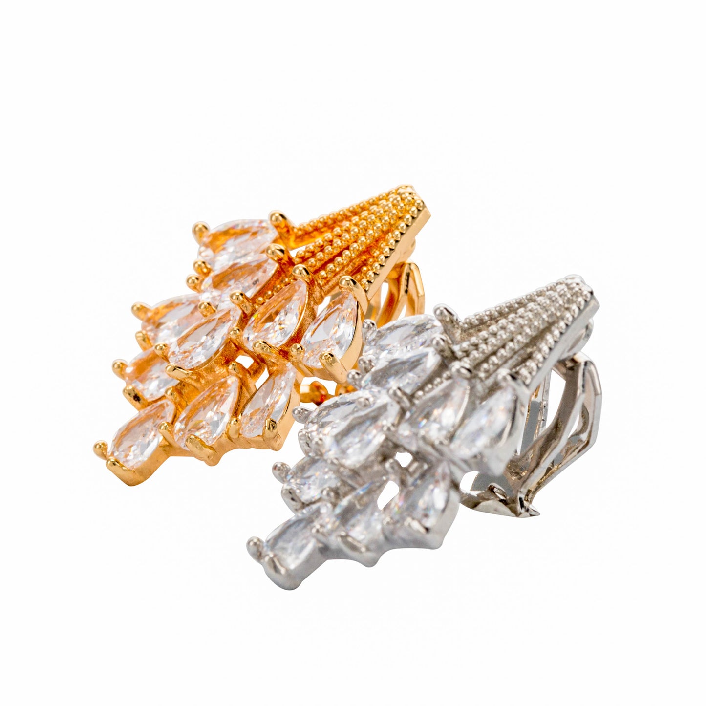 Silver Crystal Spray Clip On Stud Earrings