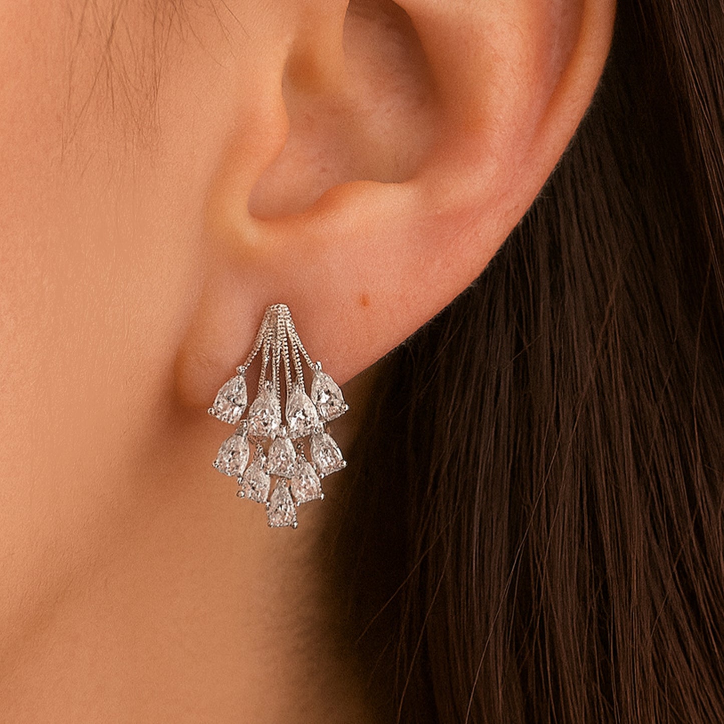 Silver Crystal Spray Clip On Stud Earrings