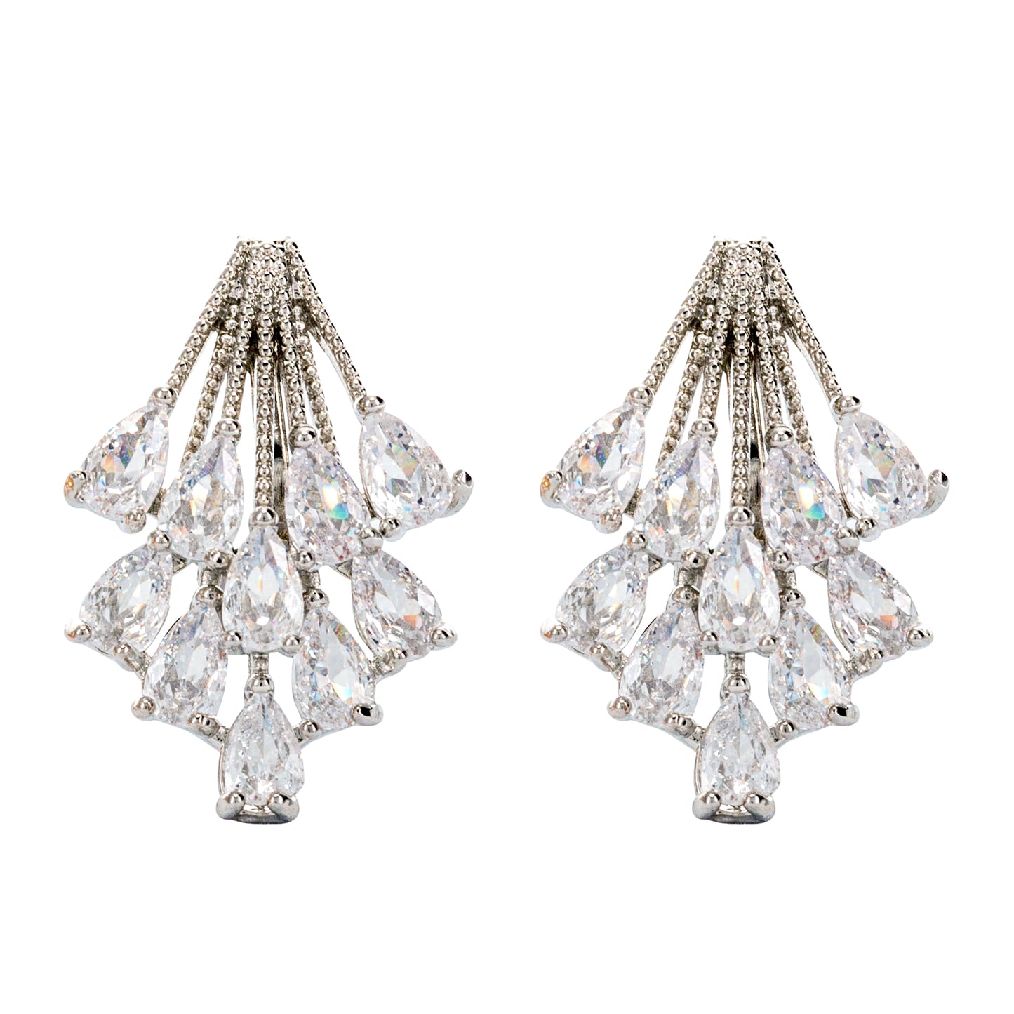 Silver Crystal Spray Clip On Stud Earrings