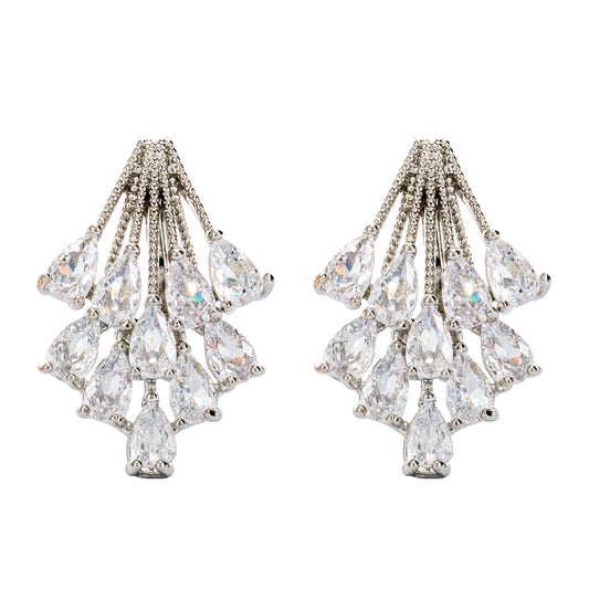 Silver Crystal Spray Clip On Stud Earrings