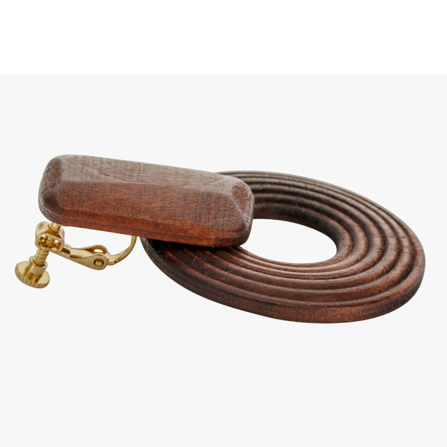 Wooden Circle Screw Back Clip On Statement Earrings