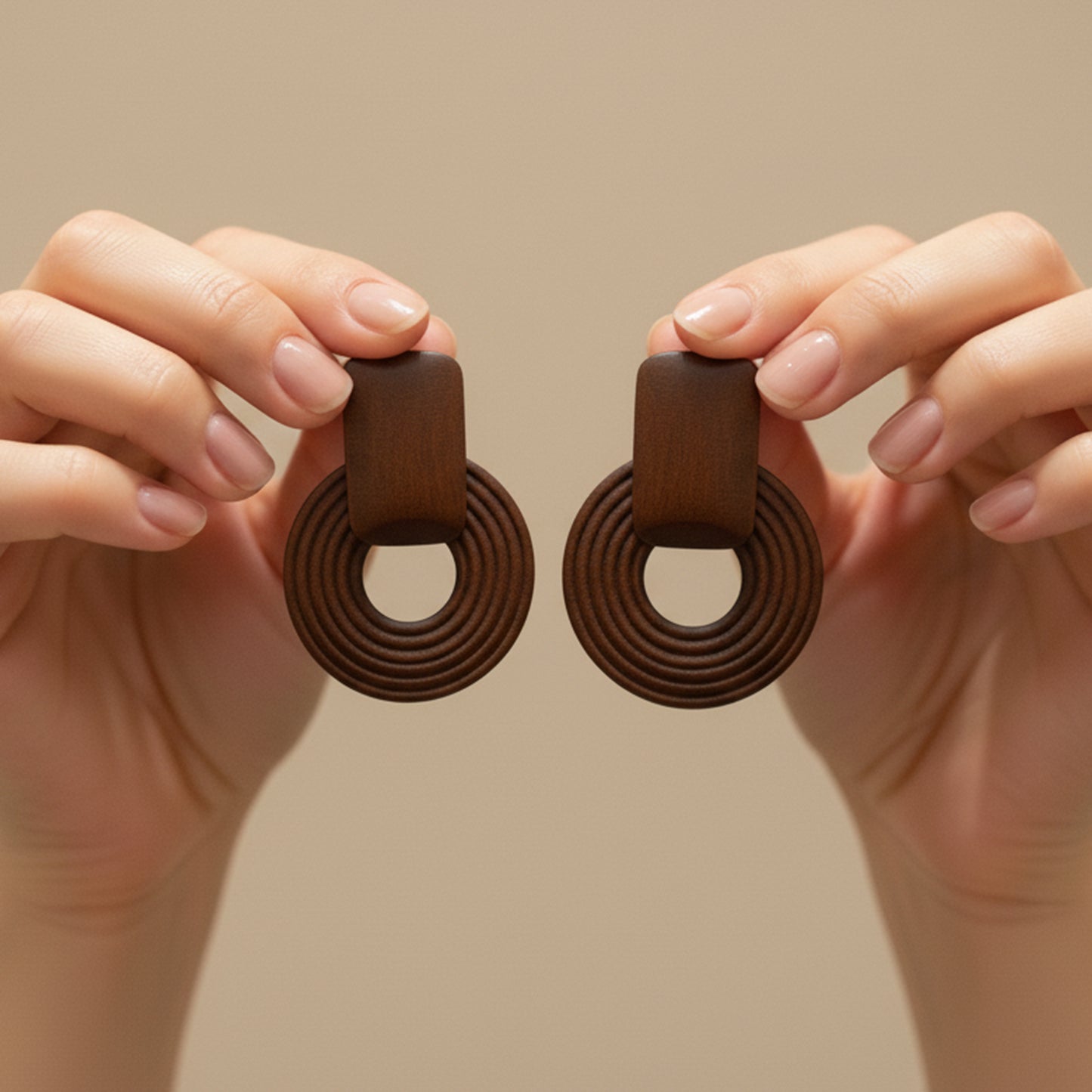 Wooden Circle Screw Back Clip On Statement Earrings