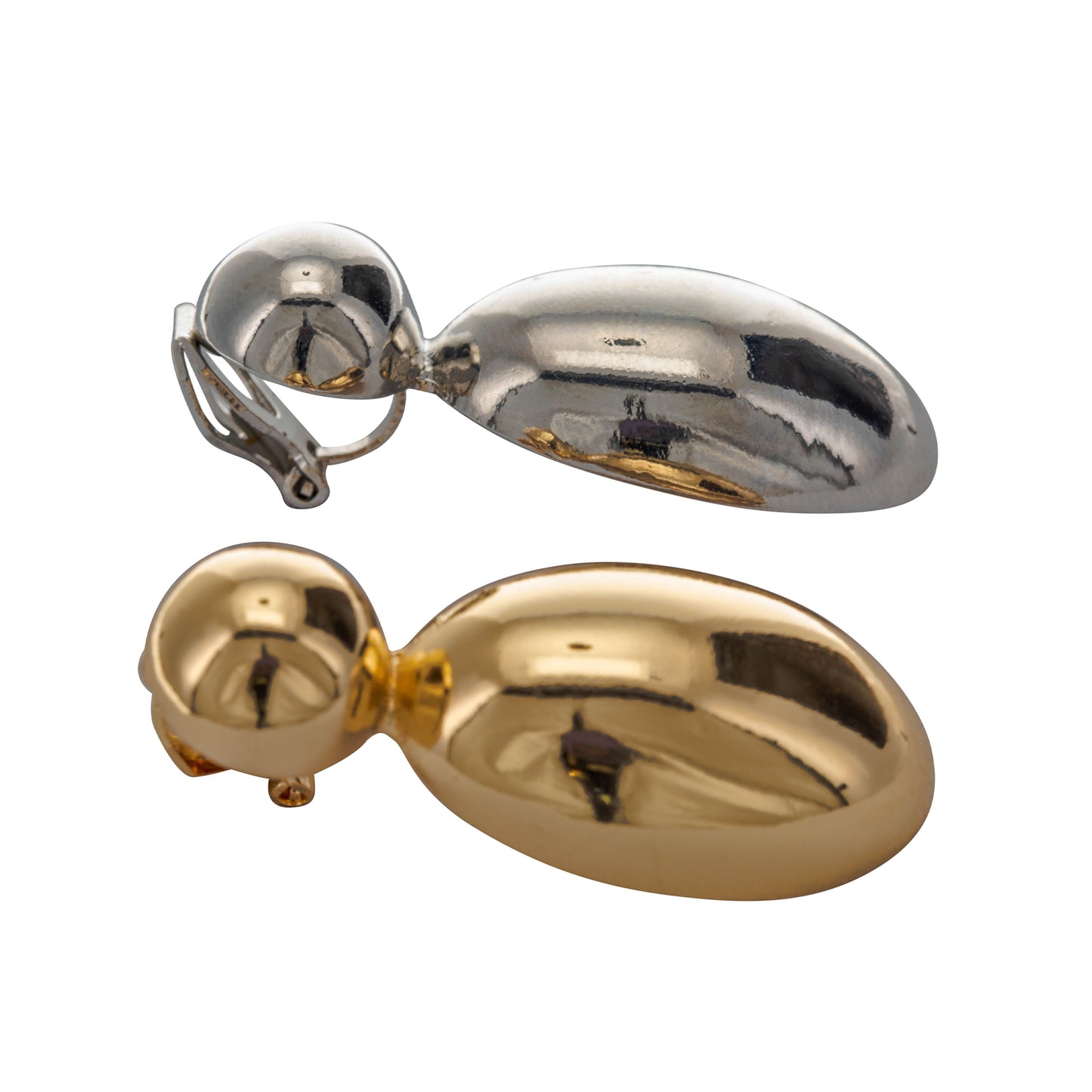 Gold Oval Clip On Statement Dangling Earrings