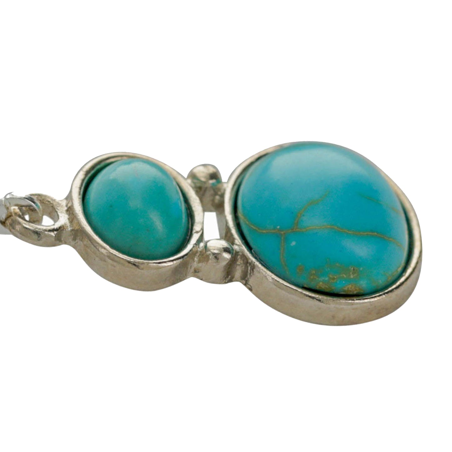 Silver Double Turquoise Drops Clip On Dangling Earrings