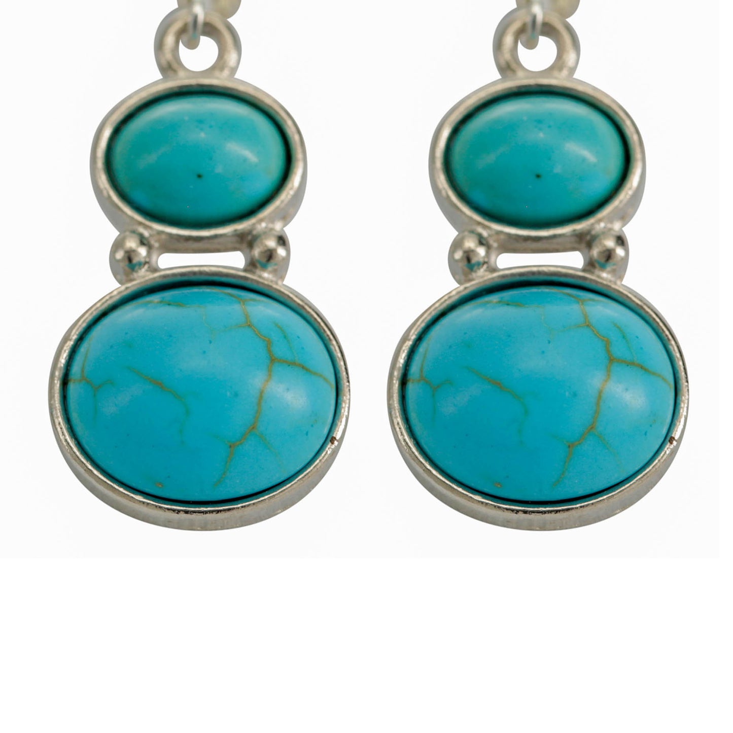 Silver Double Turquoise Drops Clip On Dangling Earrings