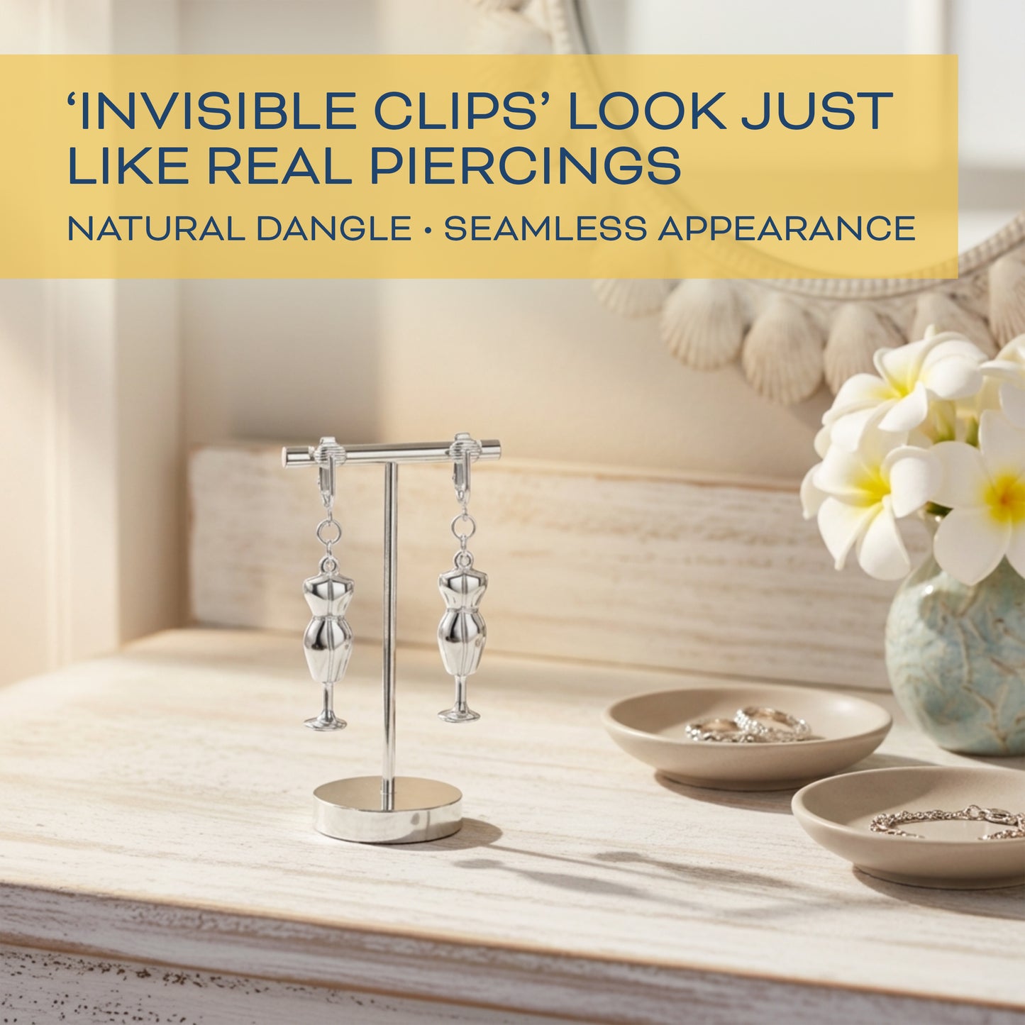 Silver Dress Forms Clip On Dangling Earrings