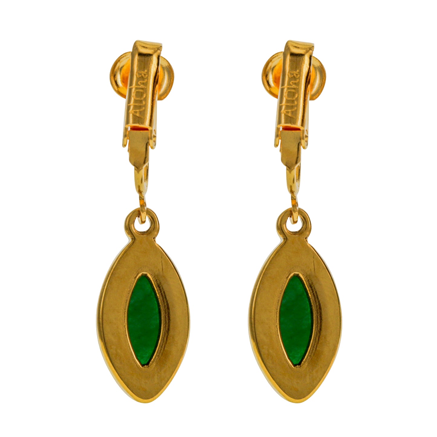 Gold Marquise Shaped Clip On Dangling Earrings