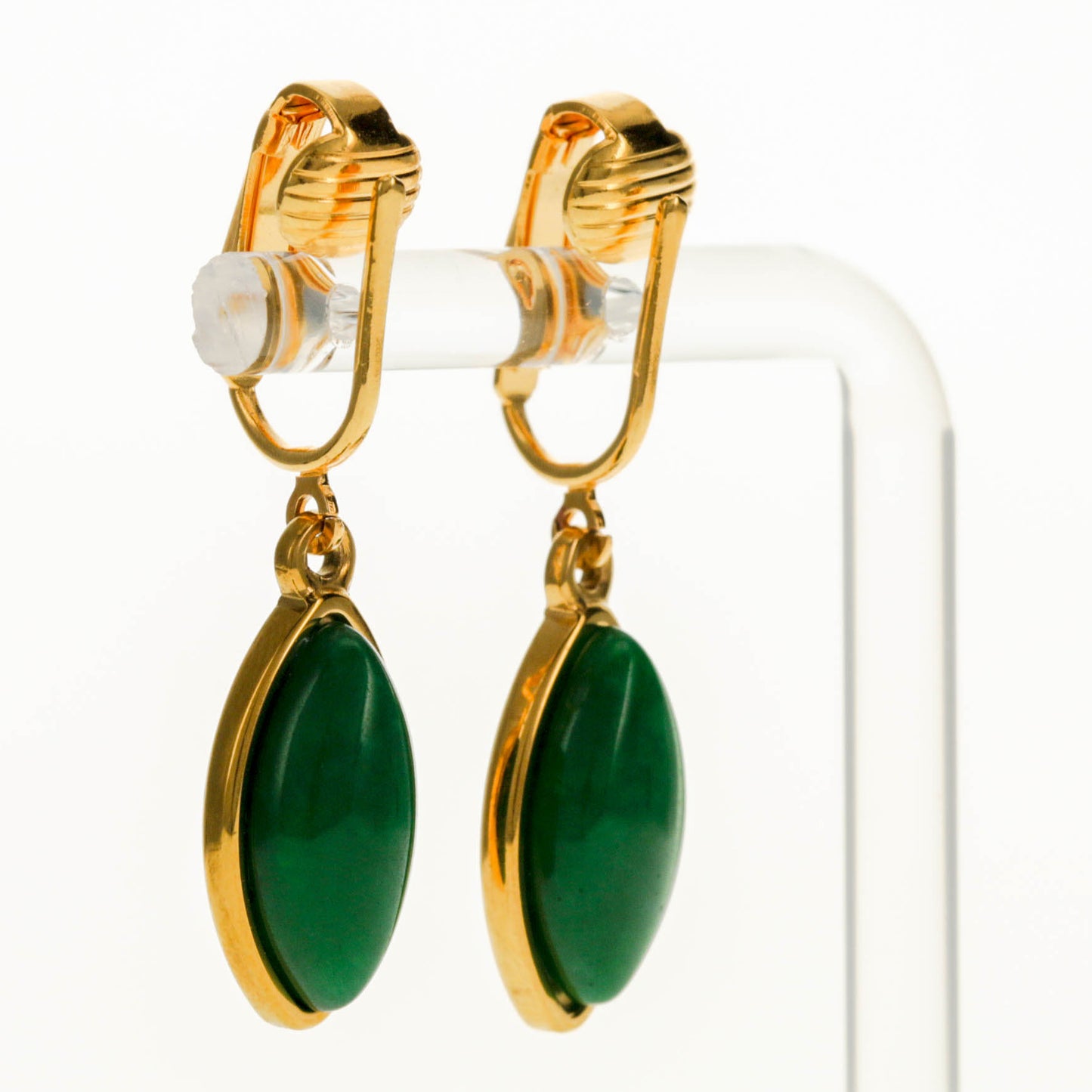 Gold Marquise Shaped Clip On Dangling Earrings