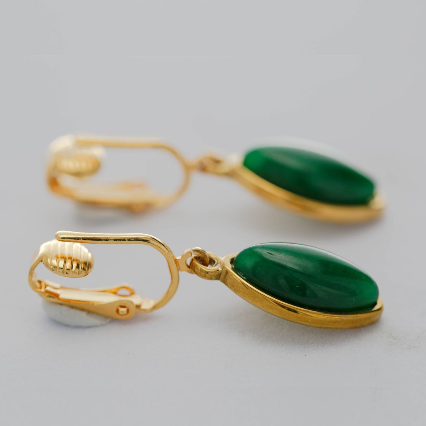 Gold Marquise Shaped Clip On Dangling Earrings