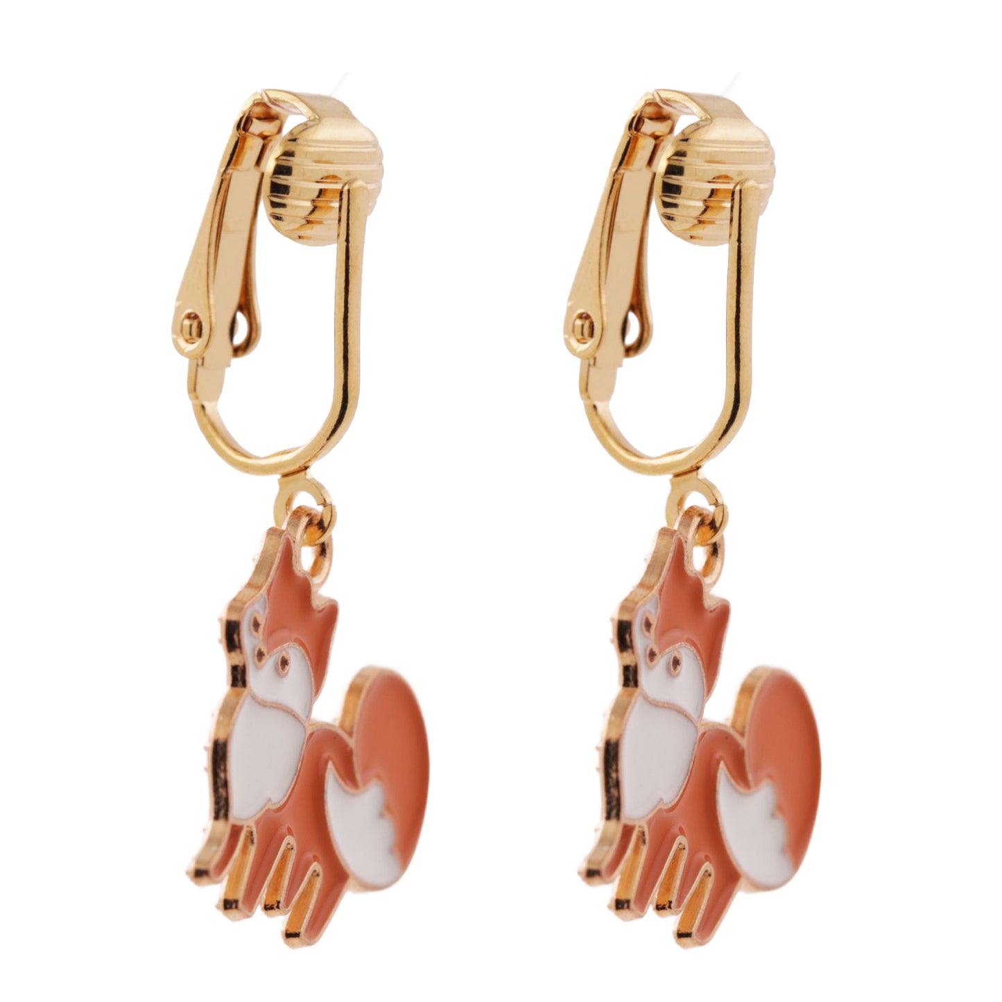 Fox Gold Clip On Dangling Earrings
