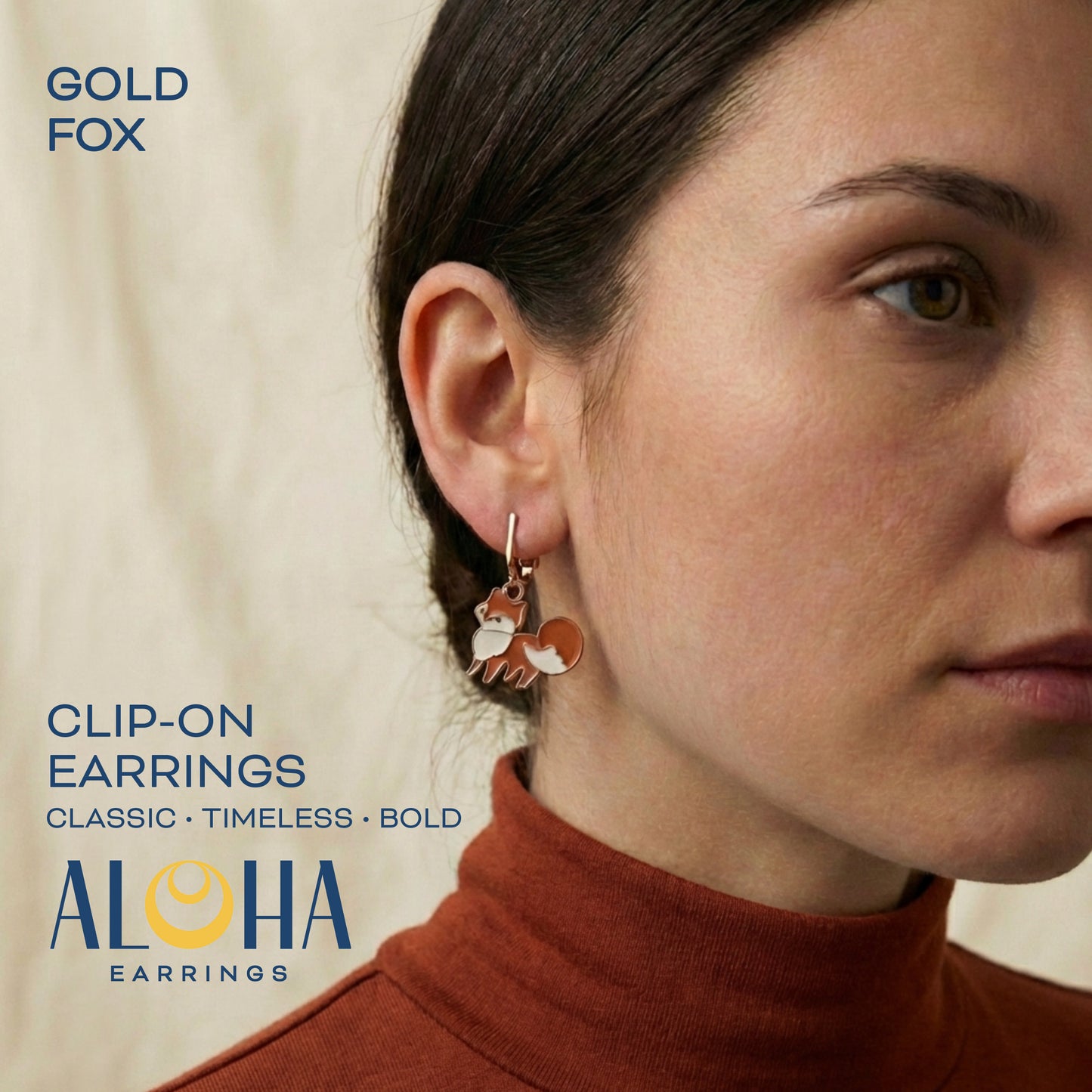 Fox Gold Clip On Dangling Earrings