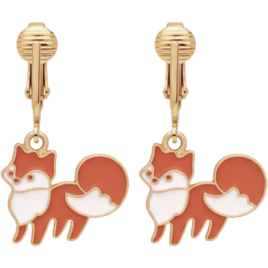 Fox Gold Clip On Dangling Earrings