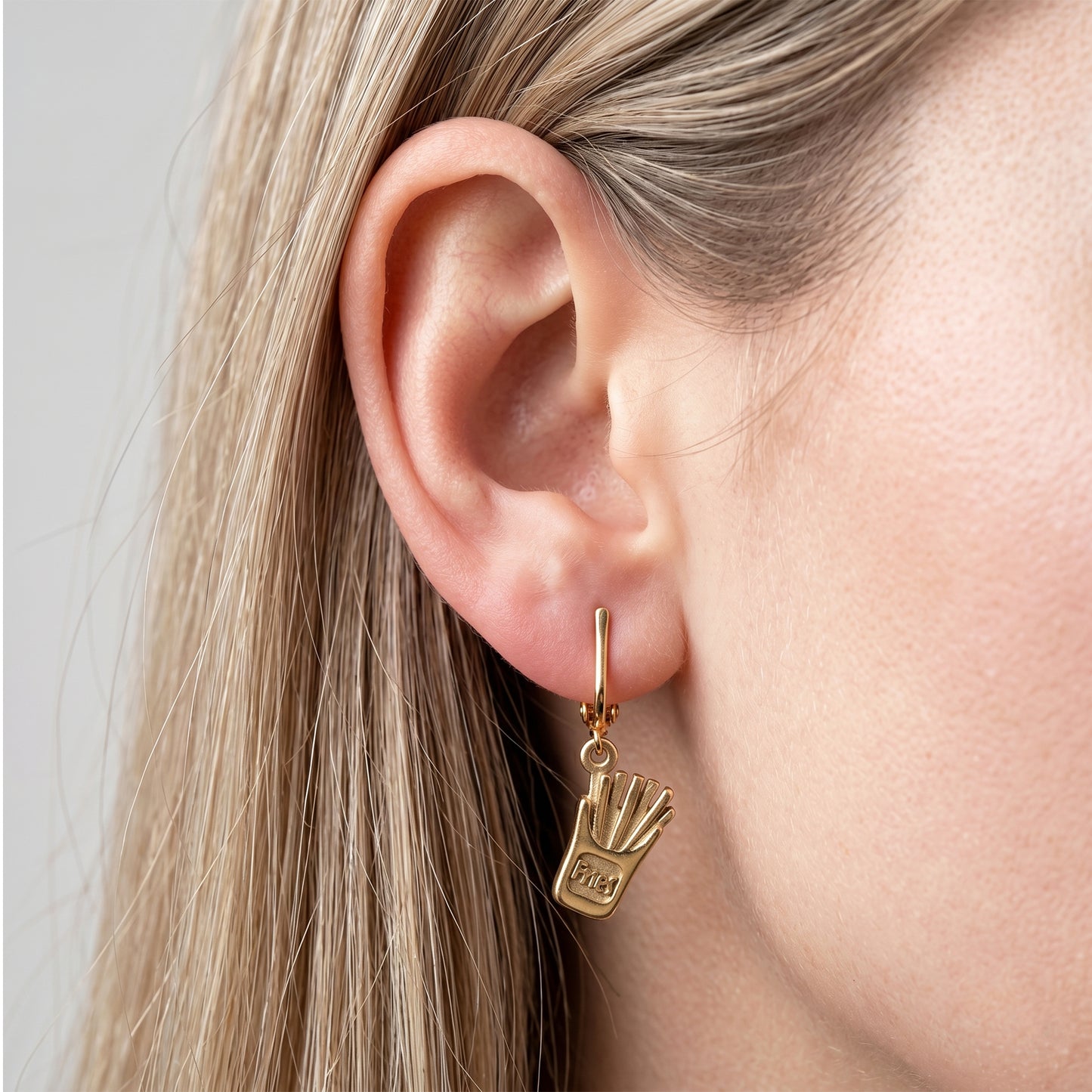 French Fries Gold Clip On Dangling Earrings