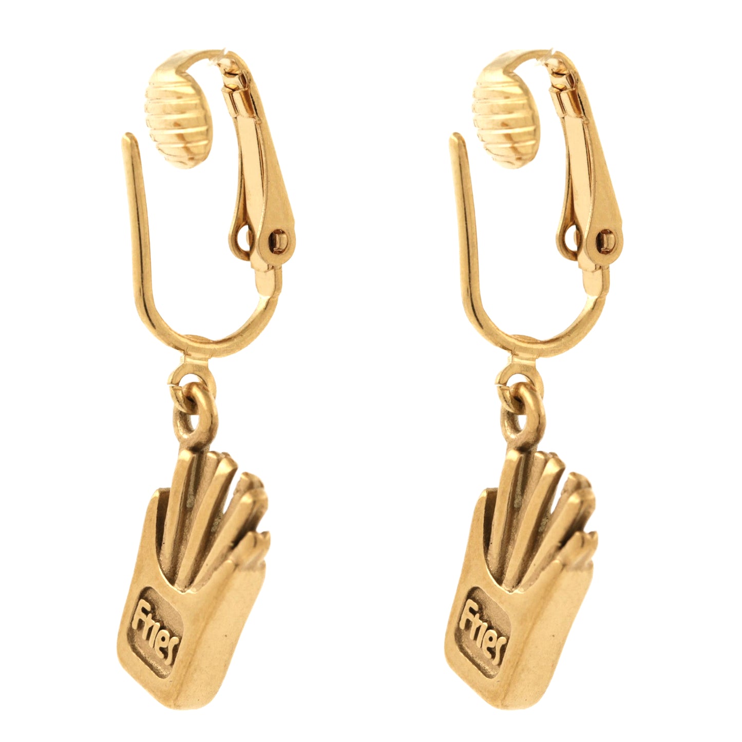 French Fries Gold Clip On Dangling Earrings