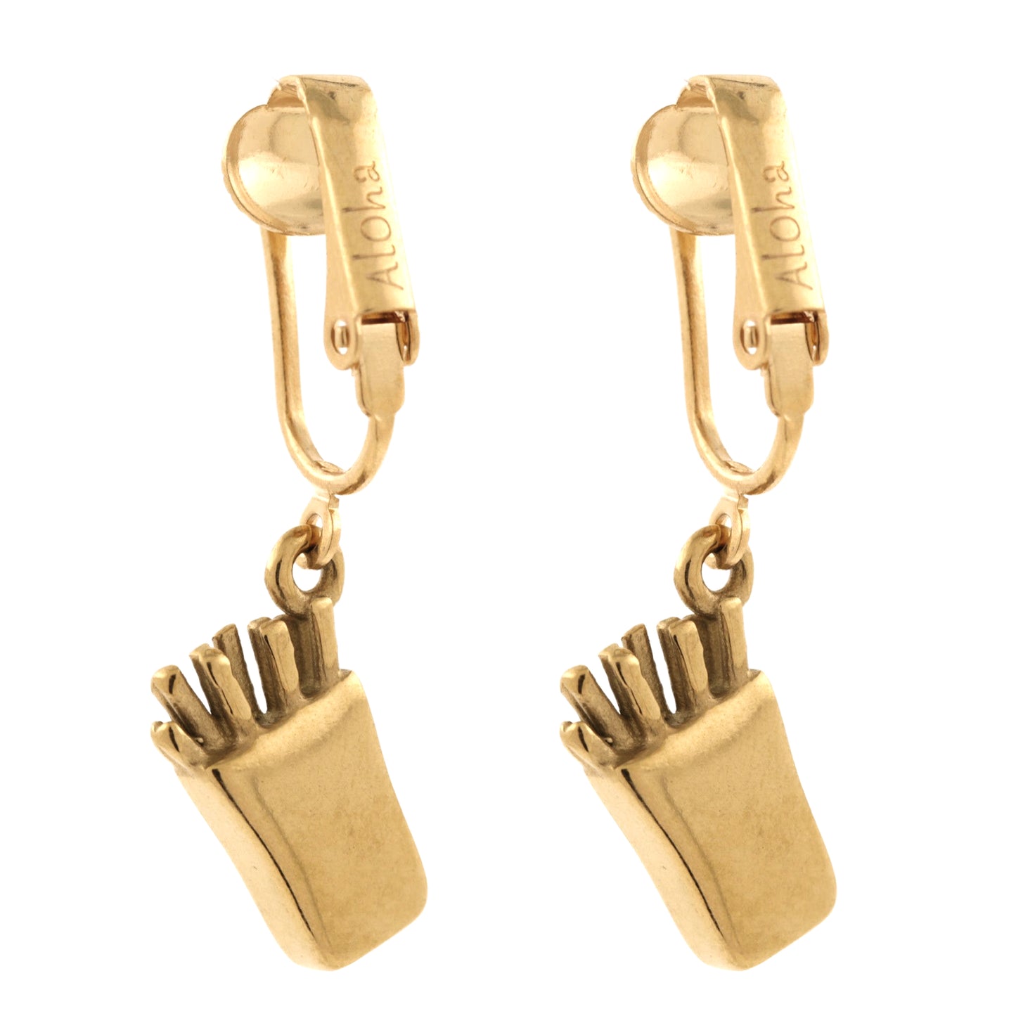 French Fries Gold Clip On Dangling Earrings